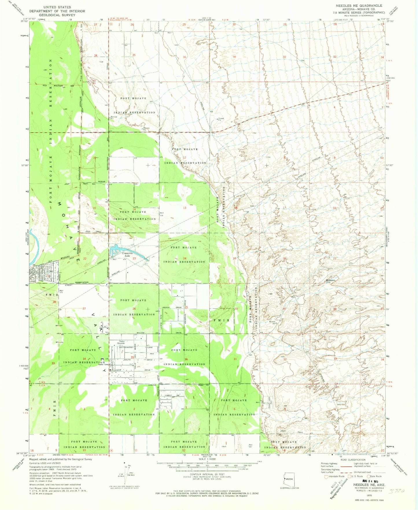 Classic USGS Needles NE Arizona 7.5'x7.5' Topo Map Image