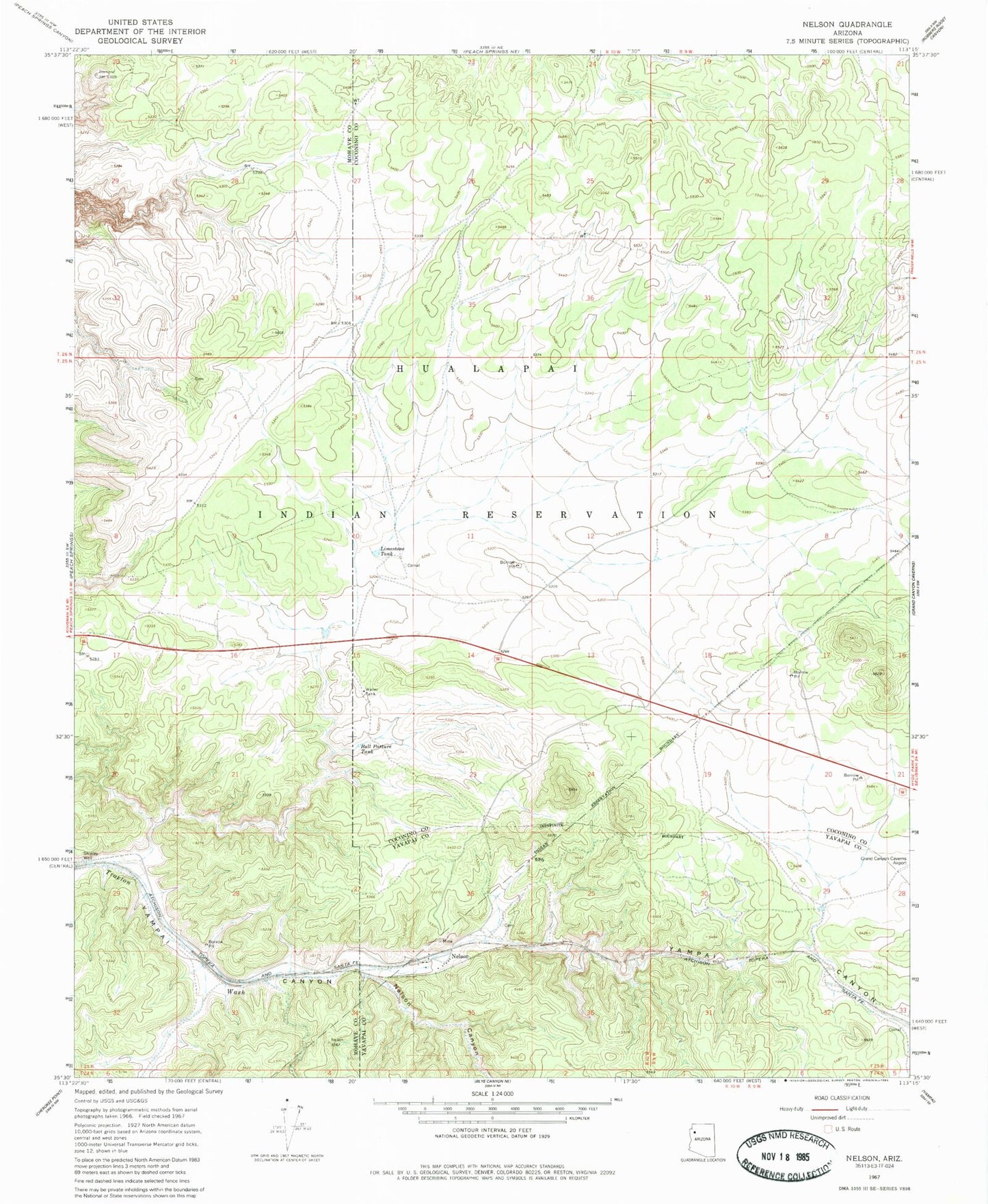 Classic USGS Nelson Arizona 7.5'x7.5' Topo Map Image