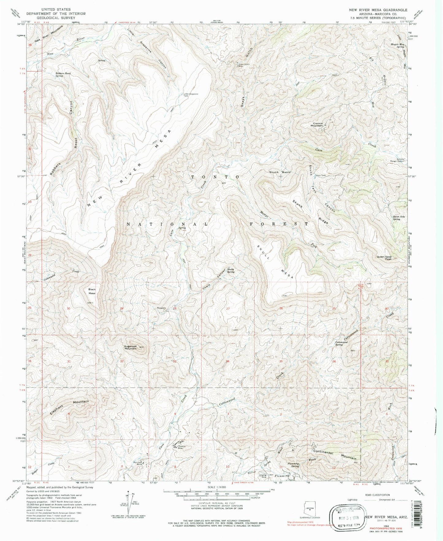 Classic USGS New River Mesa Arizona 7.5'x7.5' Topo Map Image