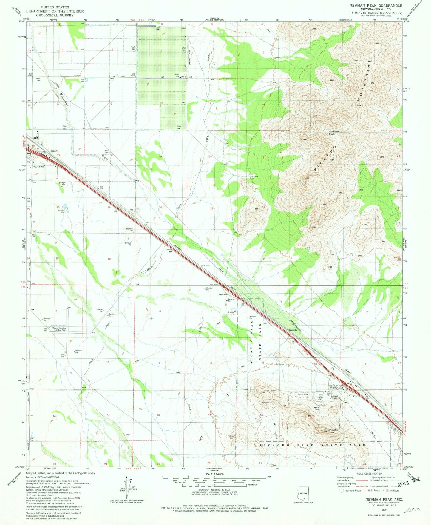 Classic USGS Newman Peak Arizona 7.5'x7.5' Topo Map Image