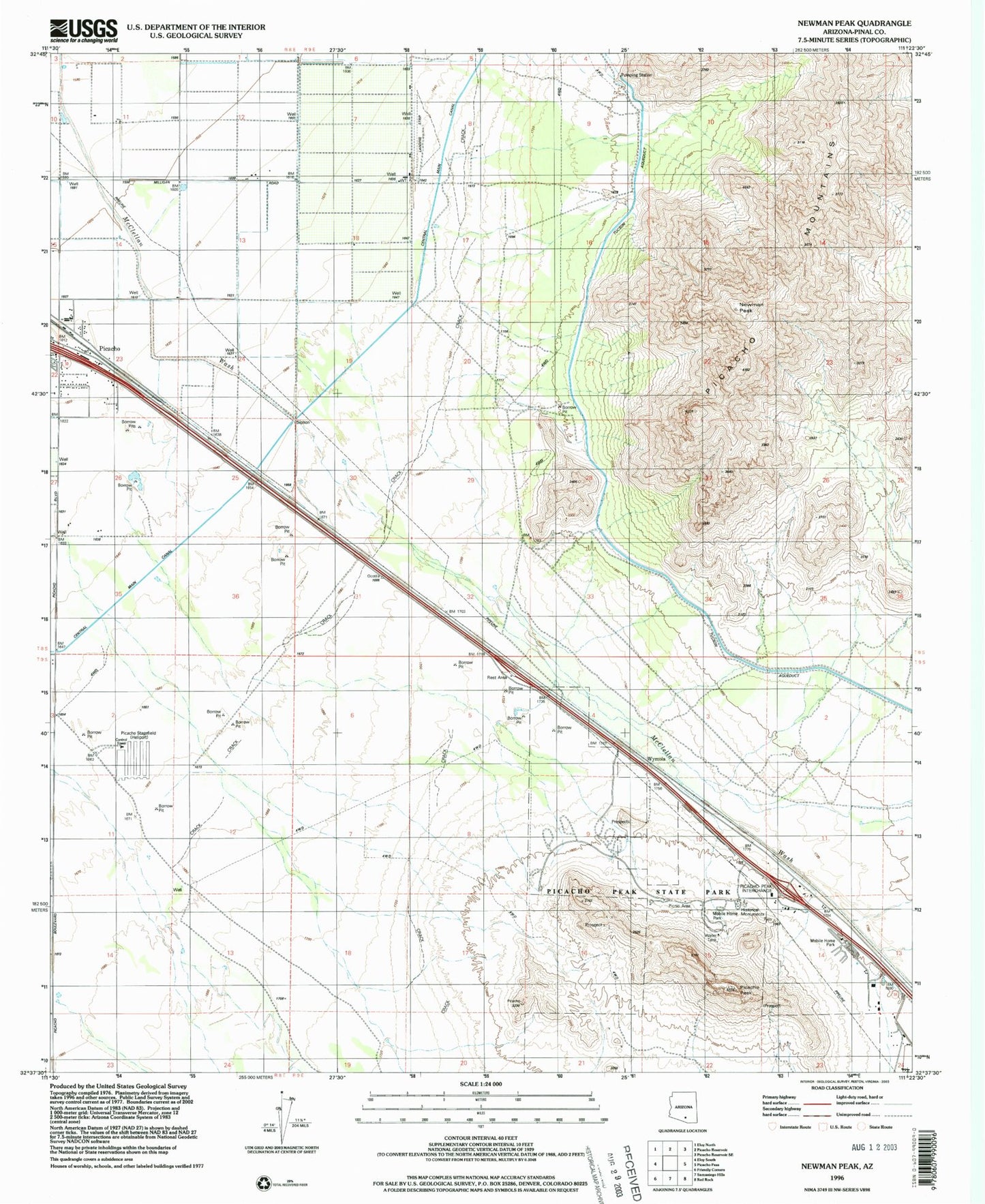 Classic USGS Newman Peak Arizona 7.5'x7.5' Topo Map Image