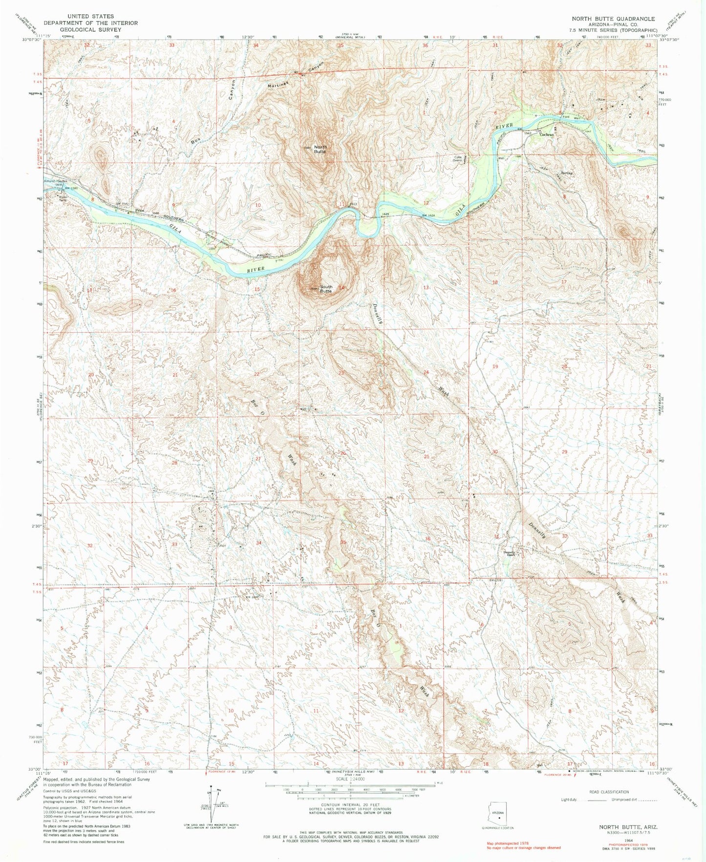 Classic USGS North Butte Arizona 7.5'x7.5' Topo Map Image