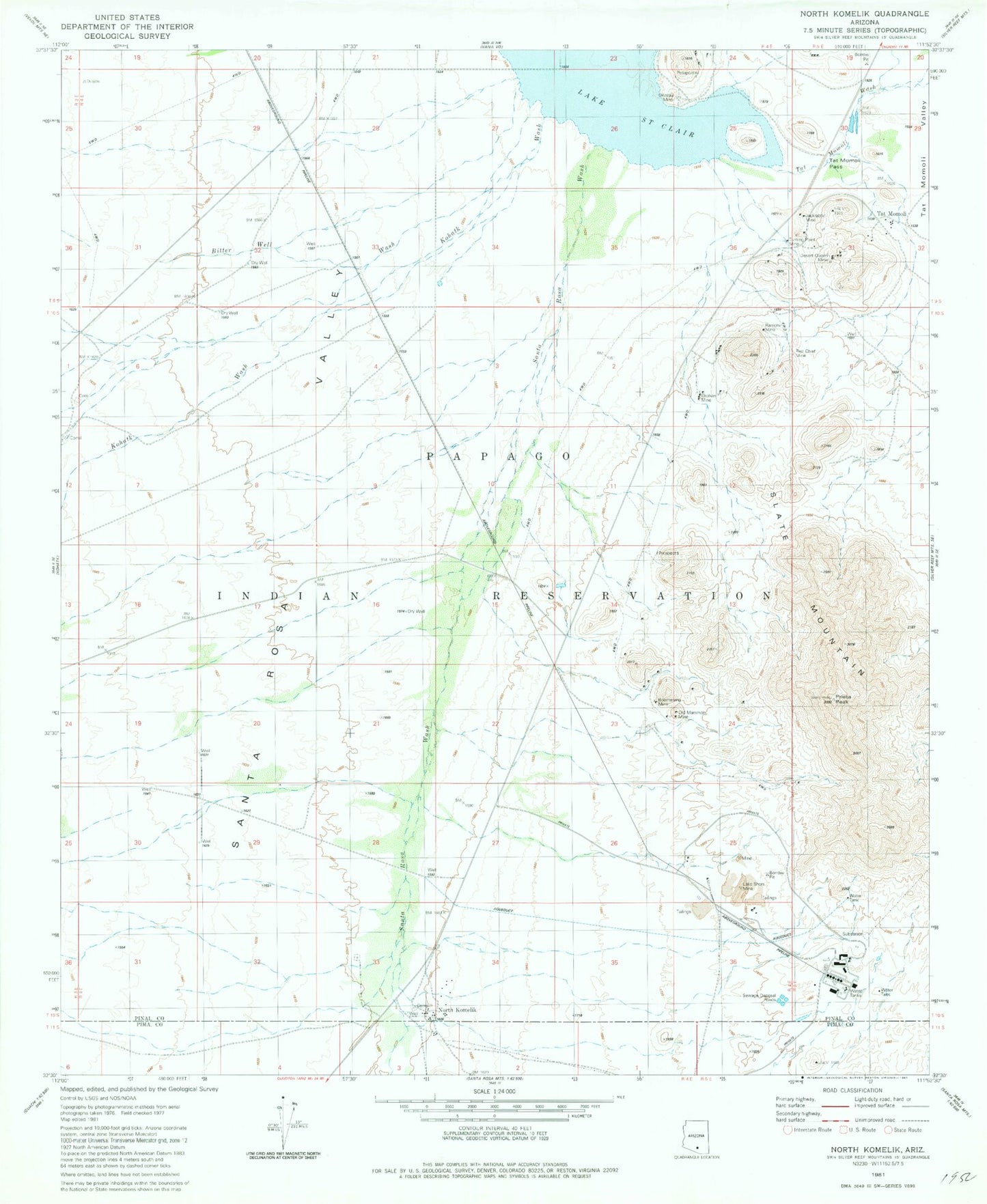 Classic USGS North Komelik Arizona 7.5'x7.5' Topo Map Image