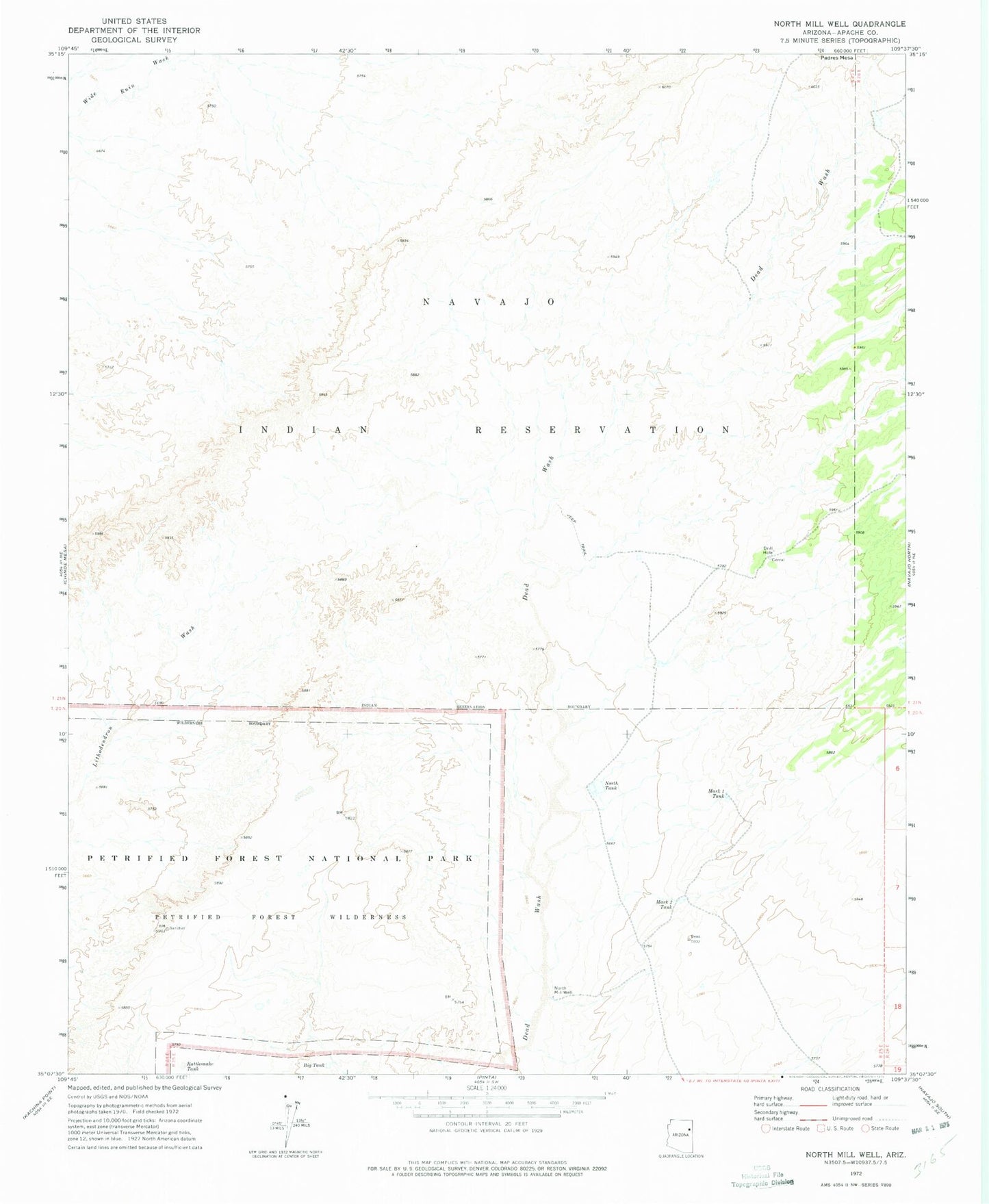 Classic USGS North Mill Well Arizona 7.5'x7.5' Topo Map Image