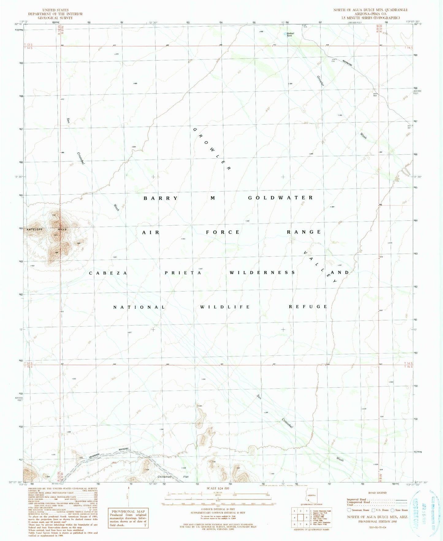 Classic USGS North of Agua Dulce Mountains Arizona 7.5'x7.5' Topo Map Image