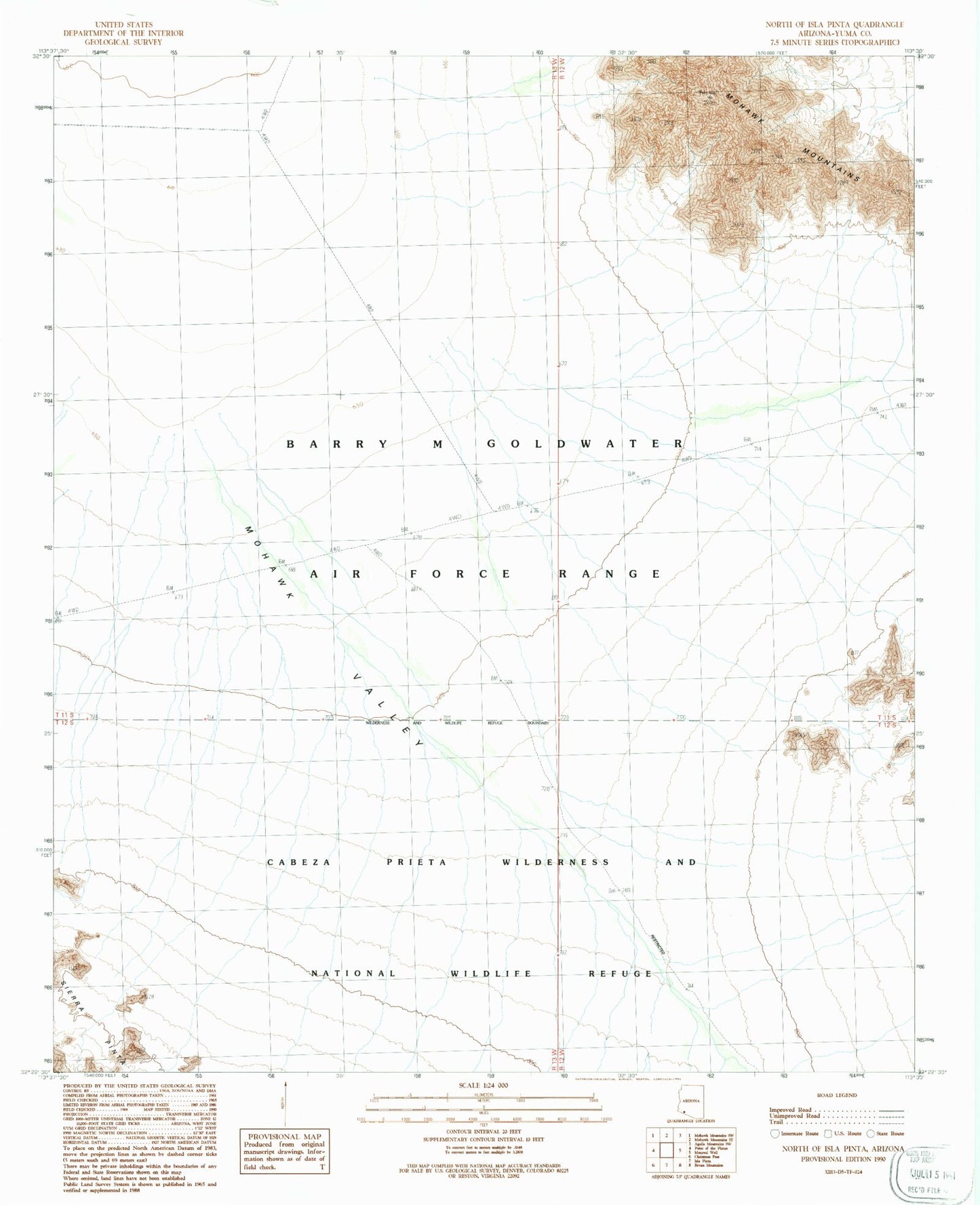 Classic USGS North of Isla Pinta Arizona 7.5'x7.5' Topo Map Image