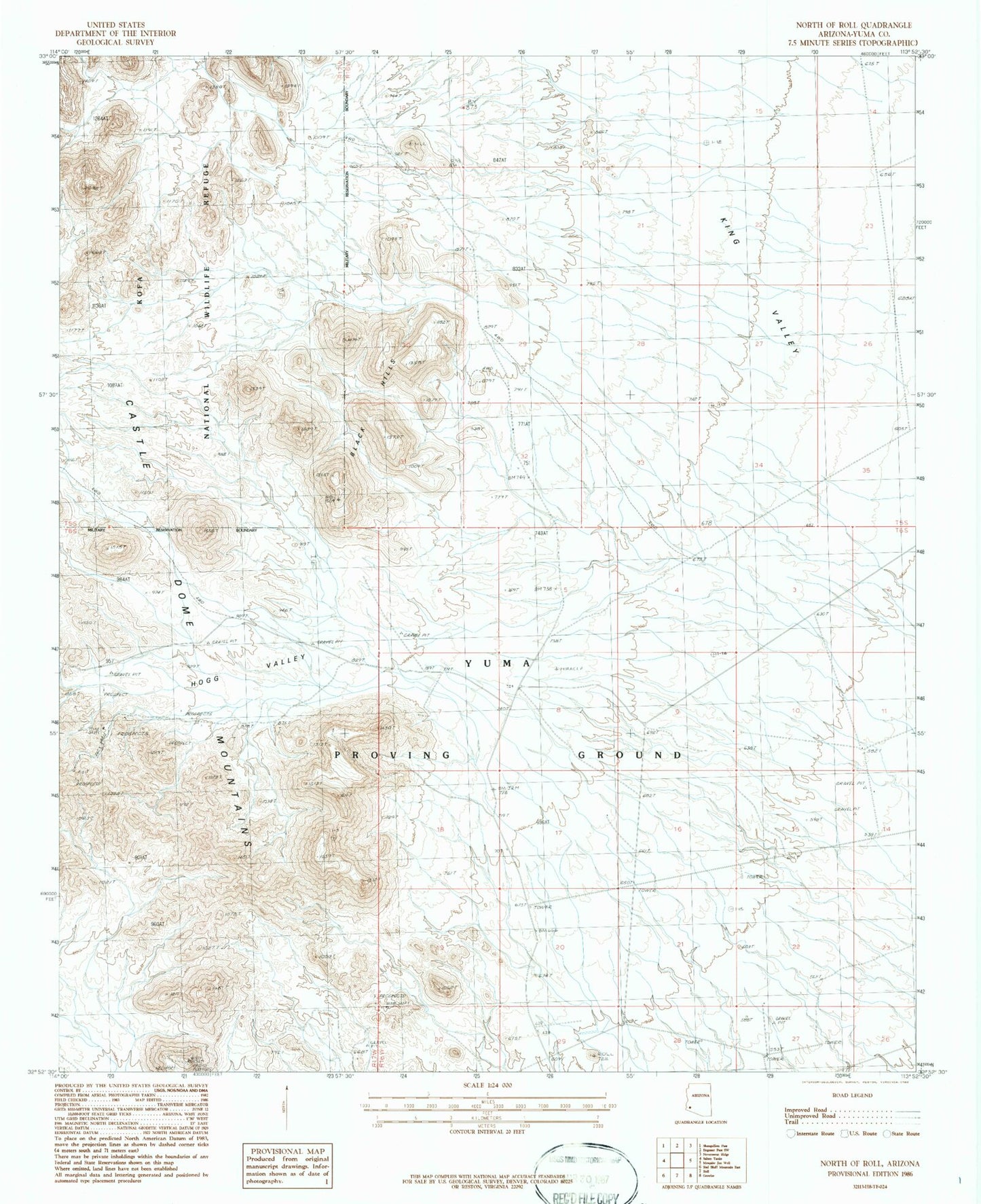 Classic USGS North of Roll Arizona 7.5'x7.5' Topo Map Image
