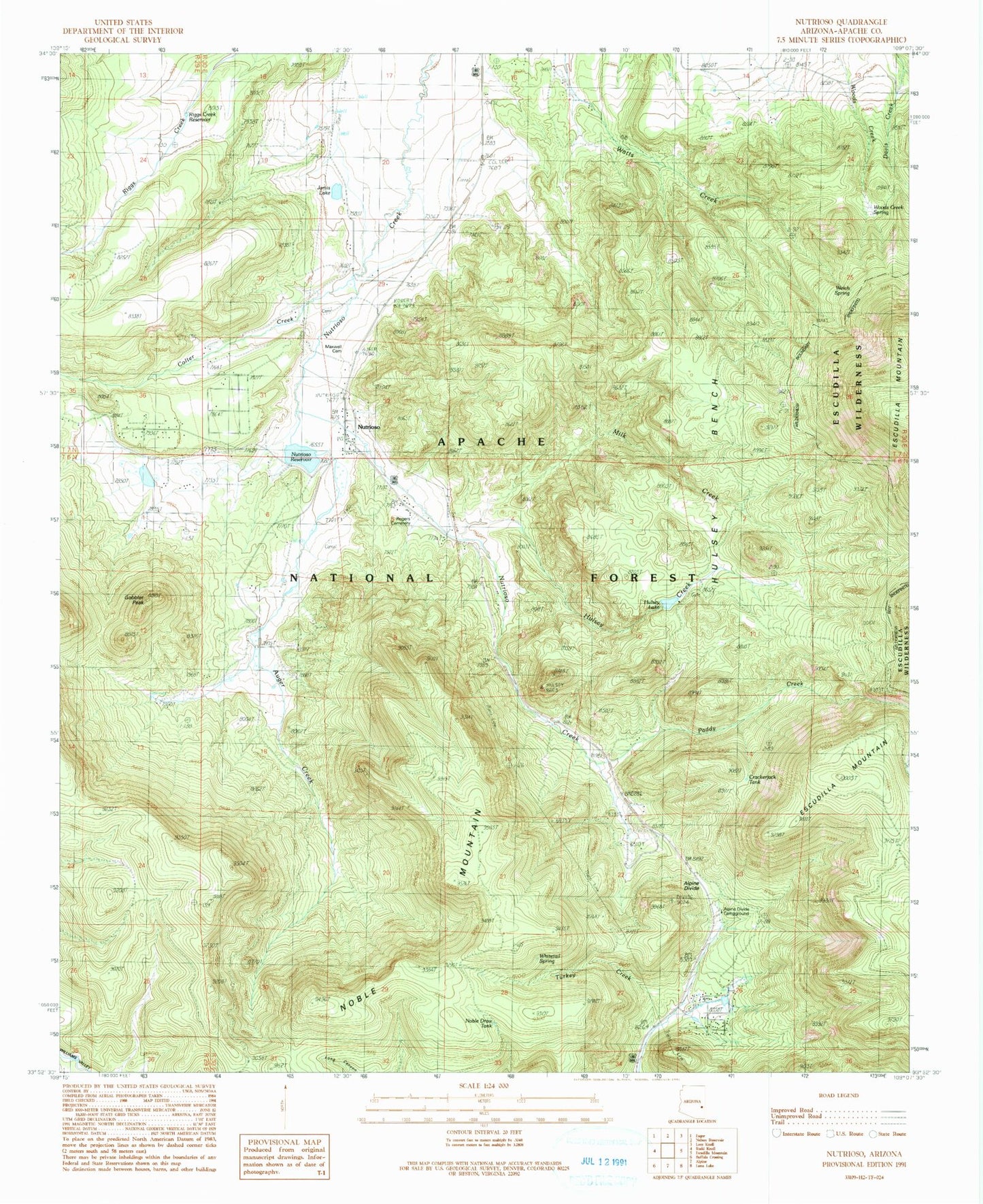 Classic USGS Nutrioso Arizona 7.5'x7.5' Topo Map Image