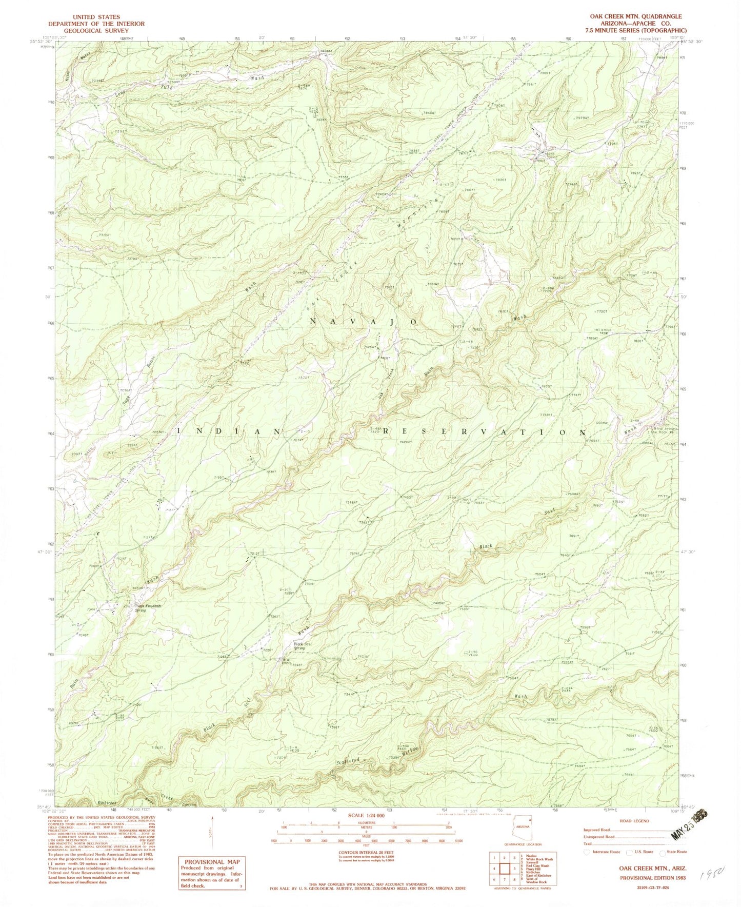 Classic USGS Oak Creek Mountain Arizona 7.5'x7.5' Topo Map Image