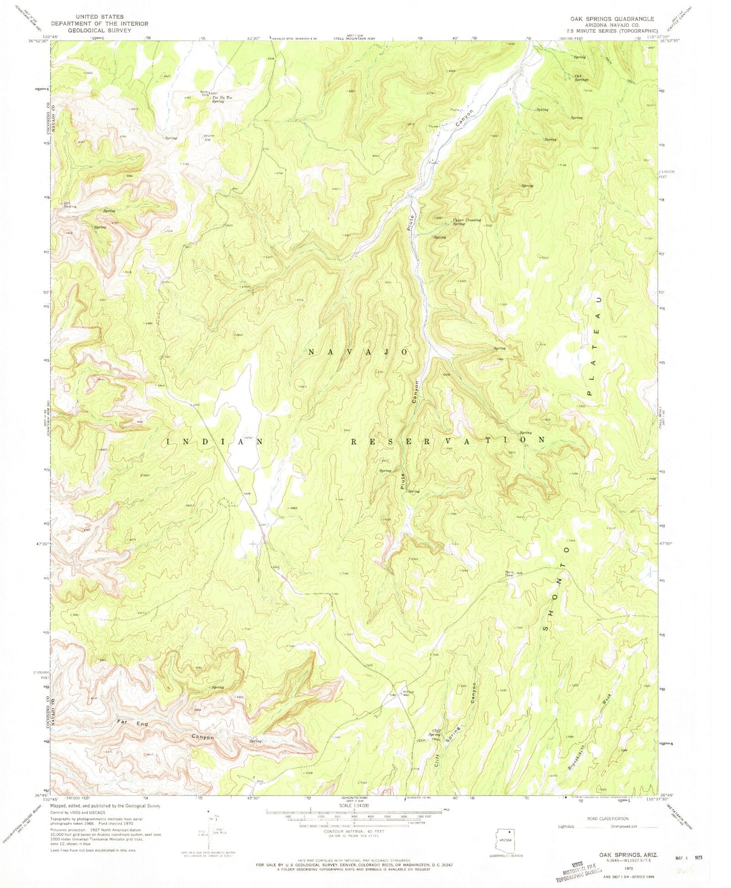 Classic USGS Oak Springs Arizona 7.5'x7.5' Topo Map Image