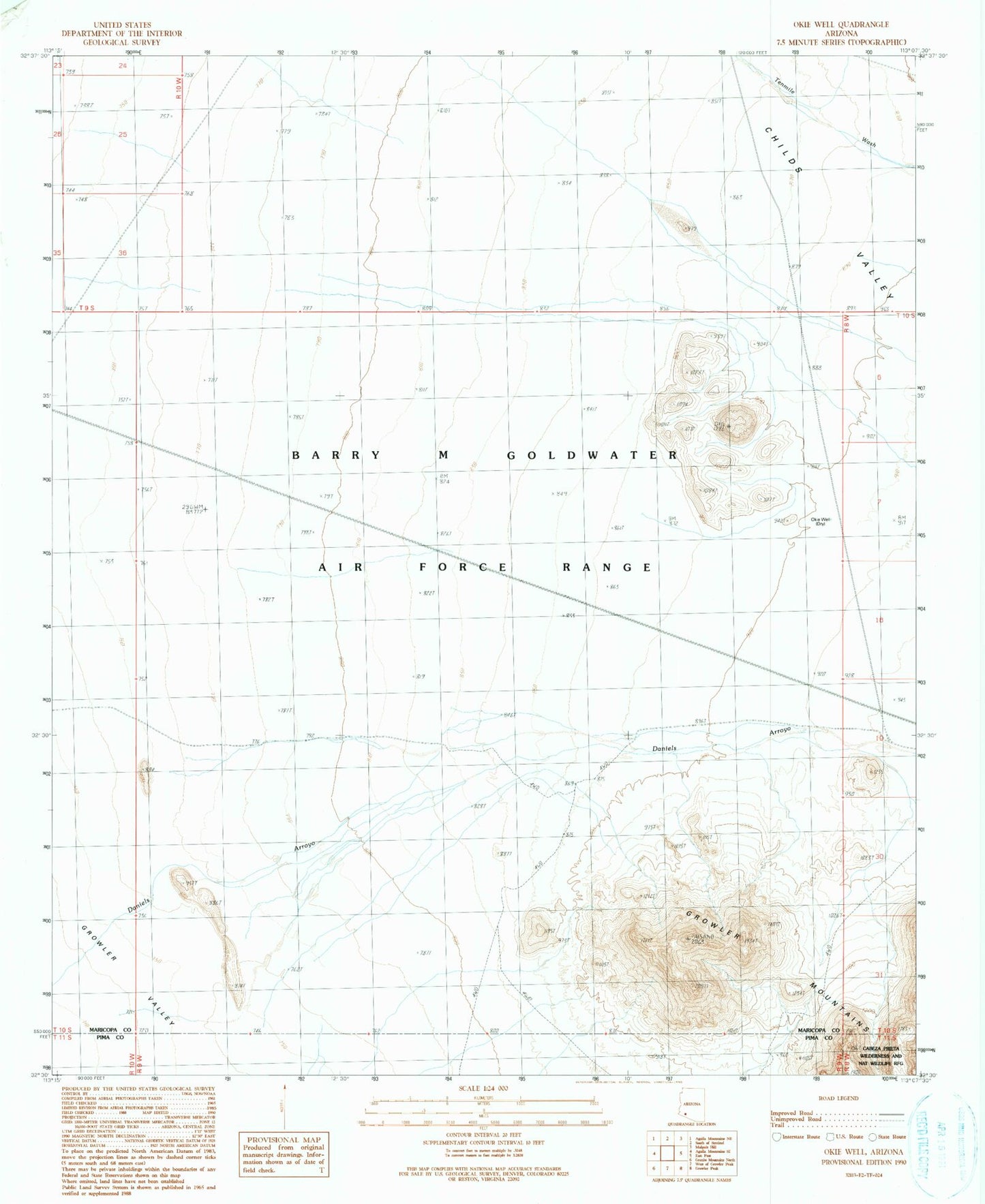 Classic USGS Okie Well Arizona 7.5'x7.5' Topo Map Image