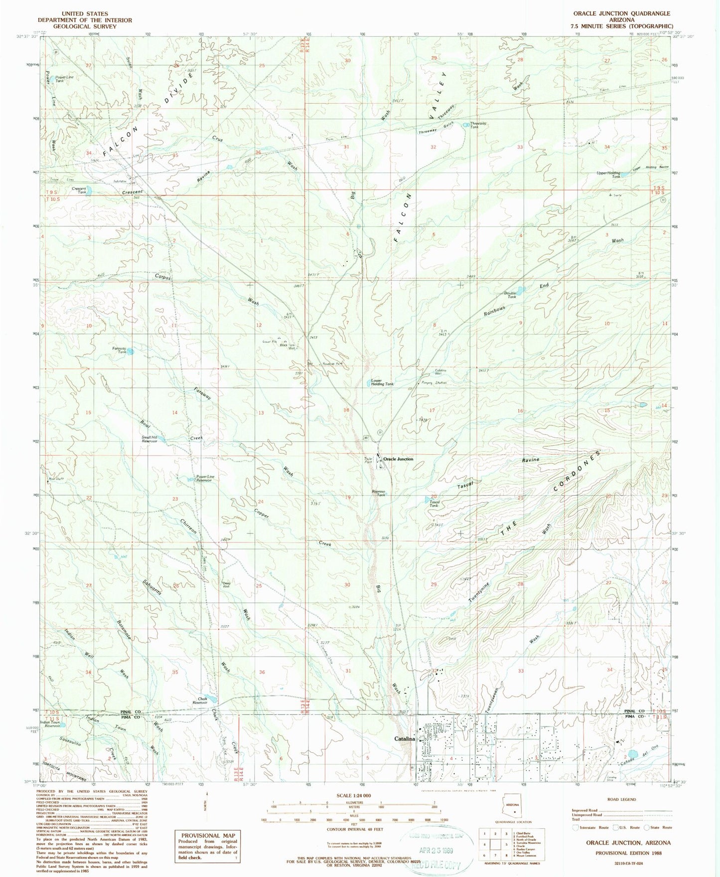 Classic USGS Oracle Junction Arizona 7.5'x7.5' Topo Map Image