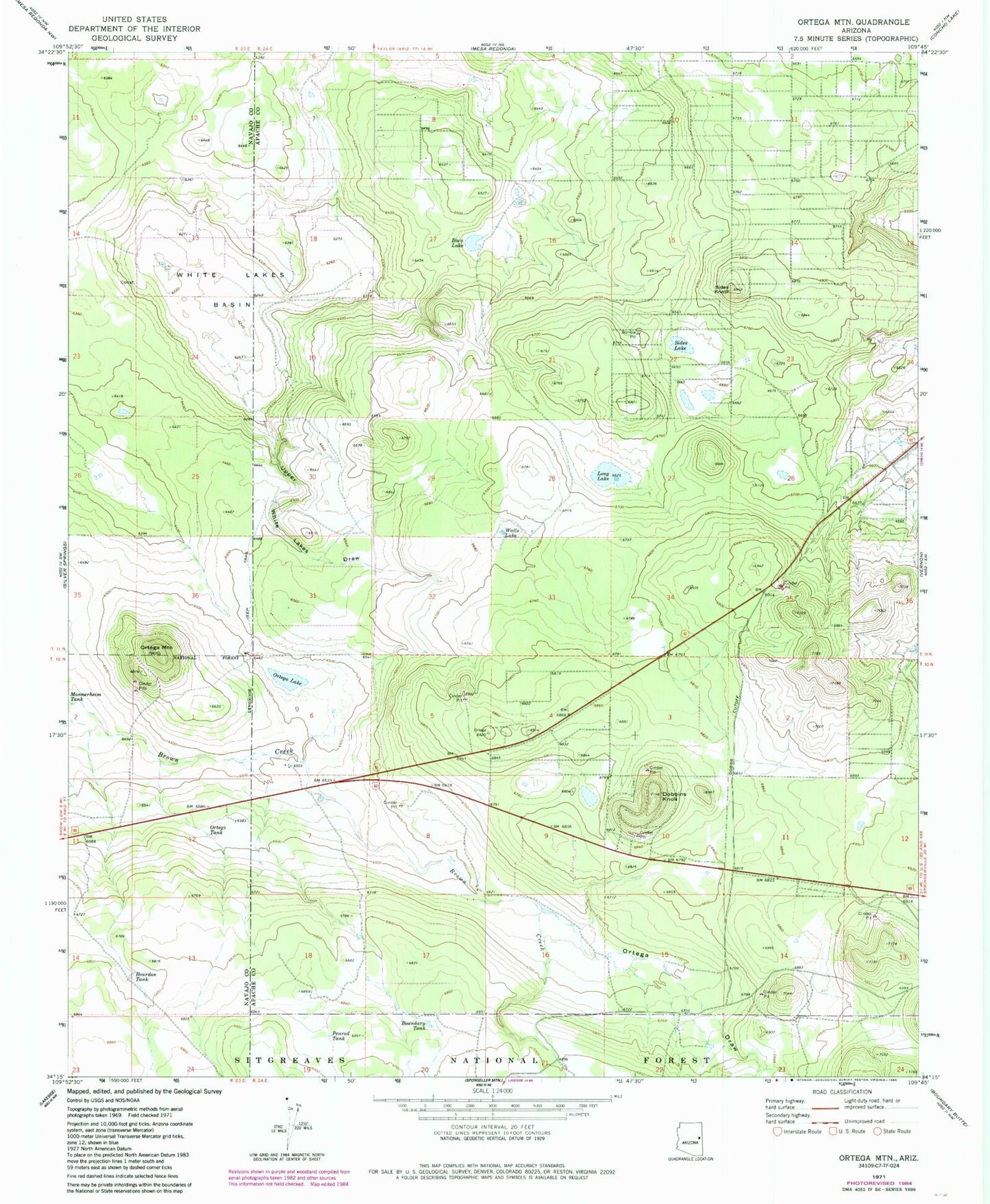 Classic USGS Ortega Mountain Arizona 7.5'x7.5' Topo Map Image