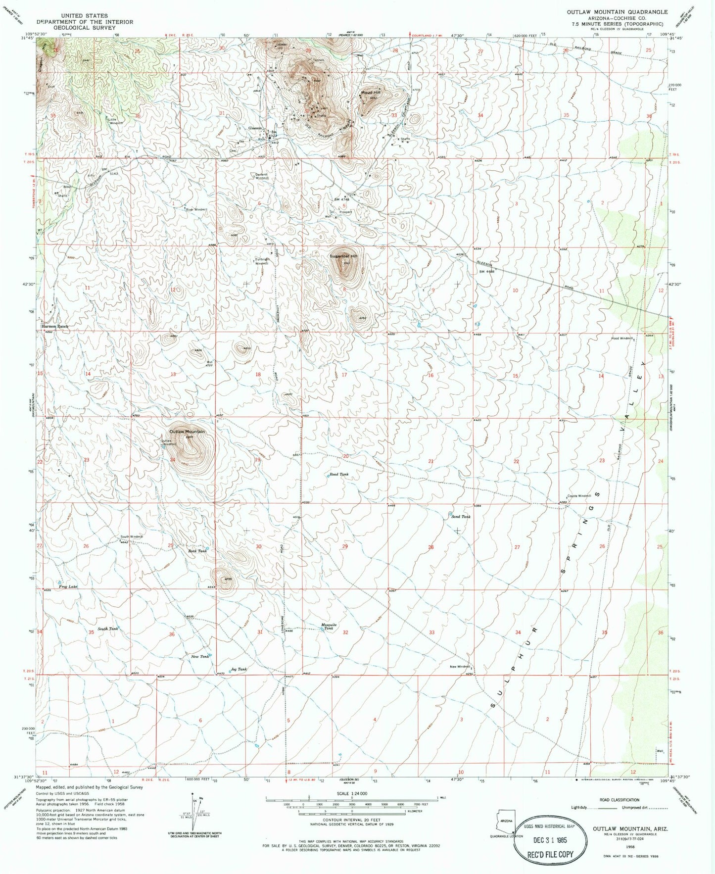 Classic USGS Outlaw Mountain Arizona 7.5'x7.5' Topo Map Image