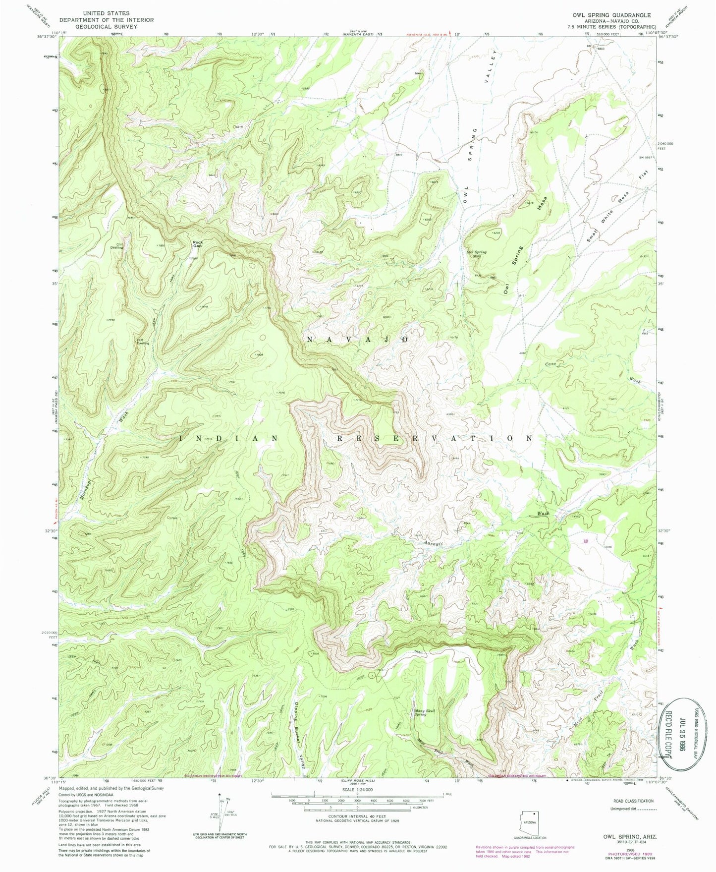 Classic USGS Owl Spring Arizona 7.5'x7.5' Topo Map Image