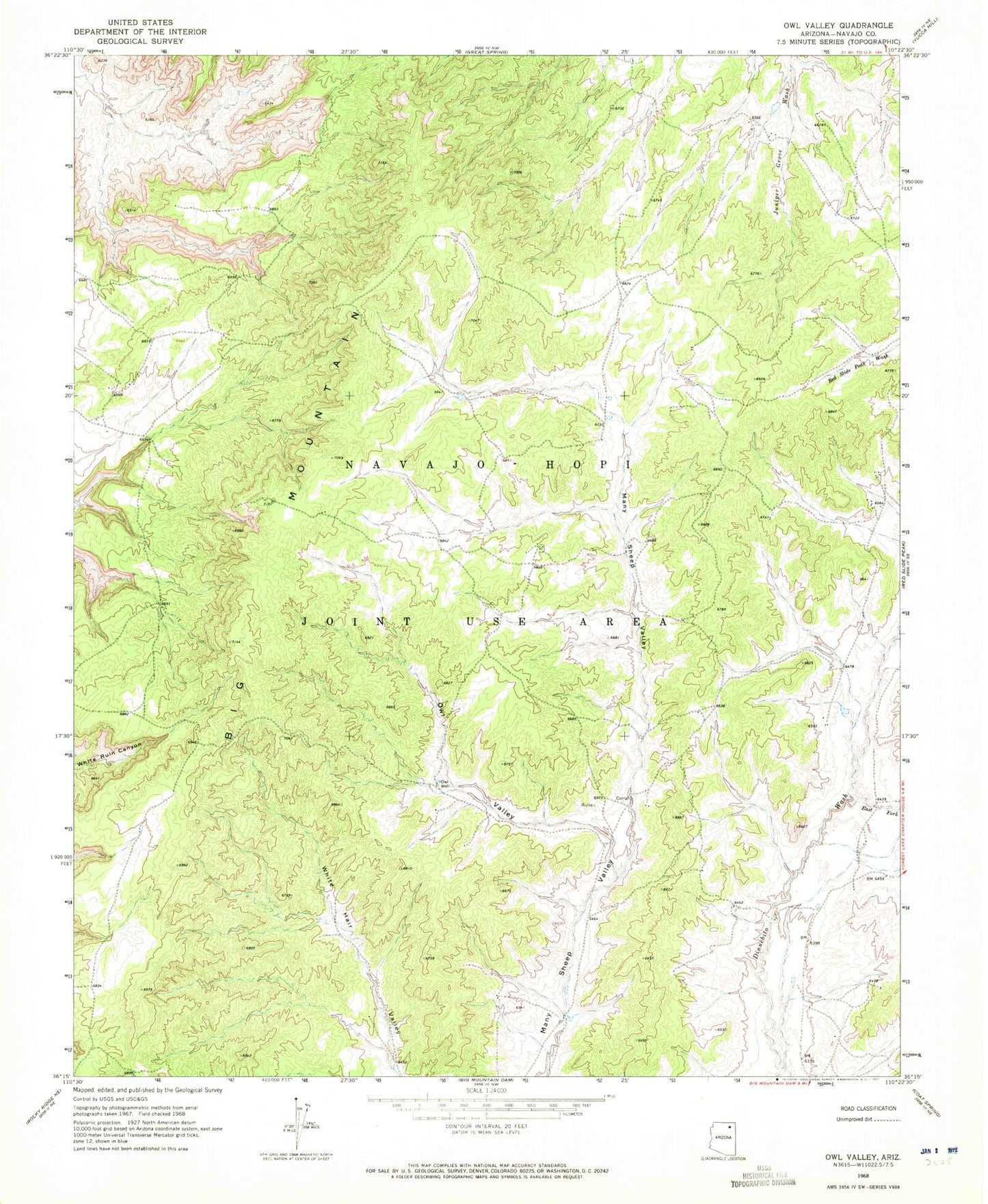 Classic USGS Owl Valley Arizona 7.5'x7.5' Topo Map Image
