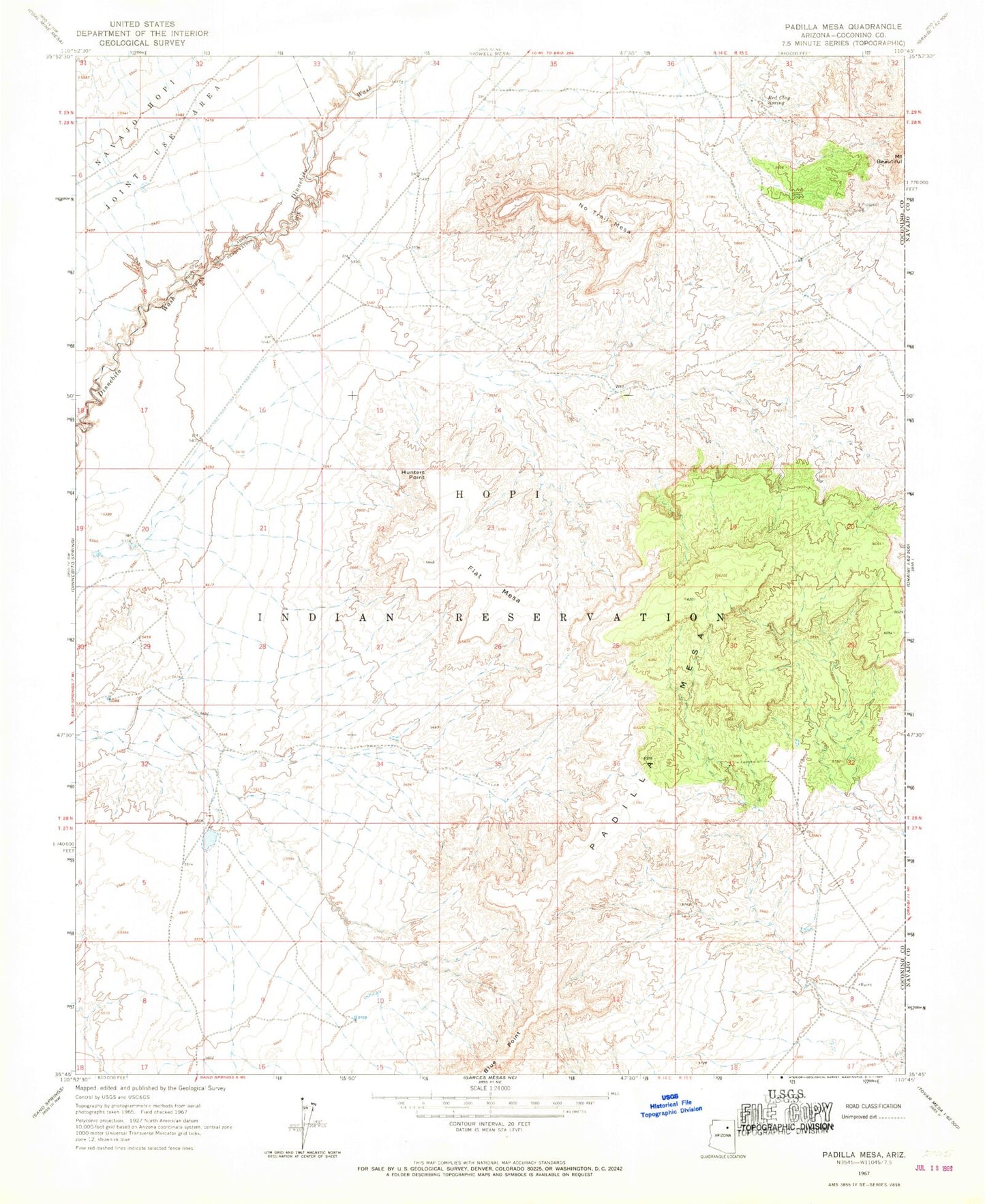 Classic USGS Padilla Mesa Arizona 7.5'x7.5' Topo Map Image