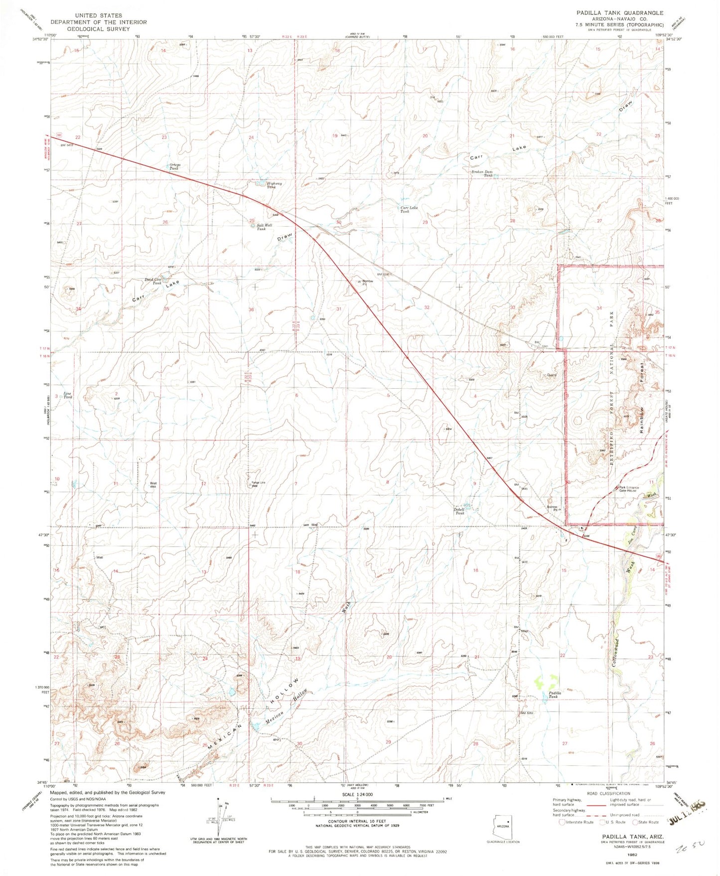 Classic USGS Padilla Tank Arizona 7.5'x7.5' Topo Map Image