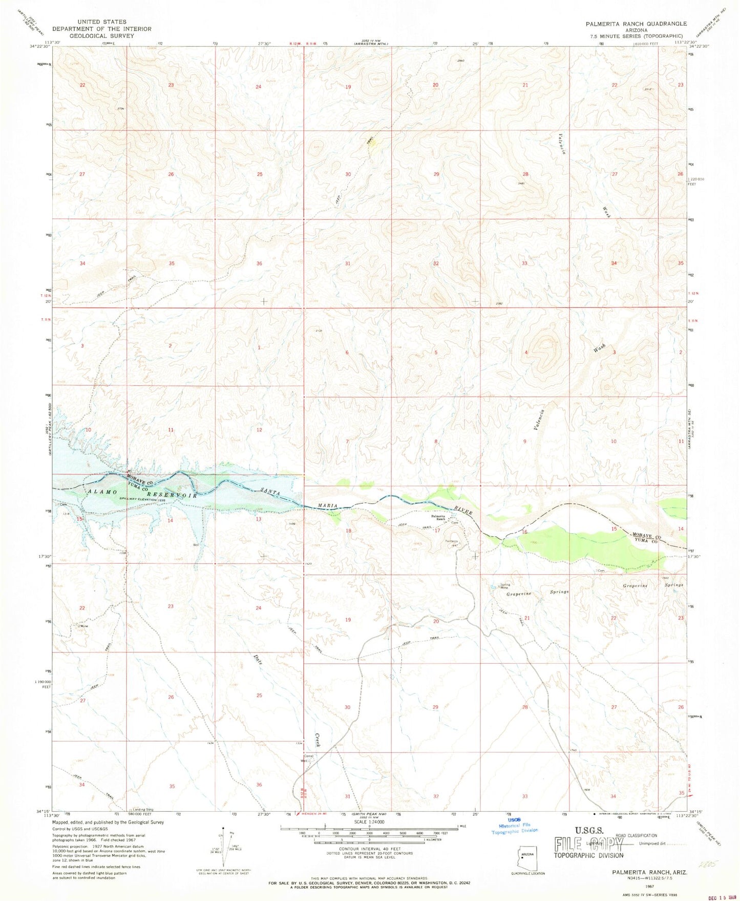 Classic USGS Palmerita Ranch Arizona 7.5'x7.5' Topo Map Image