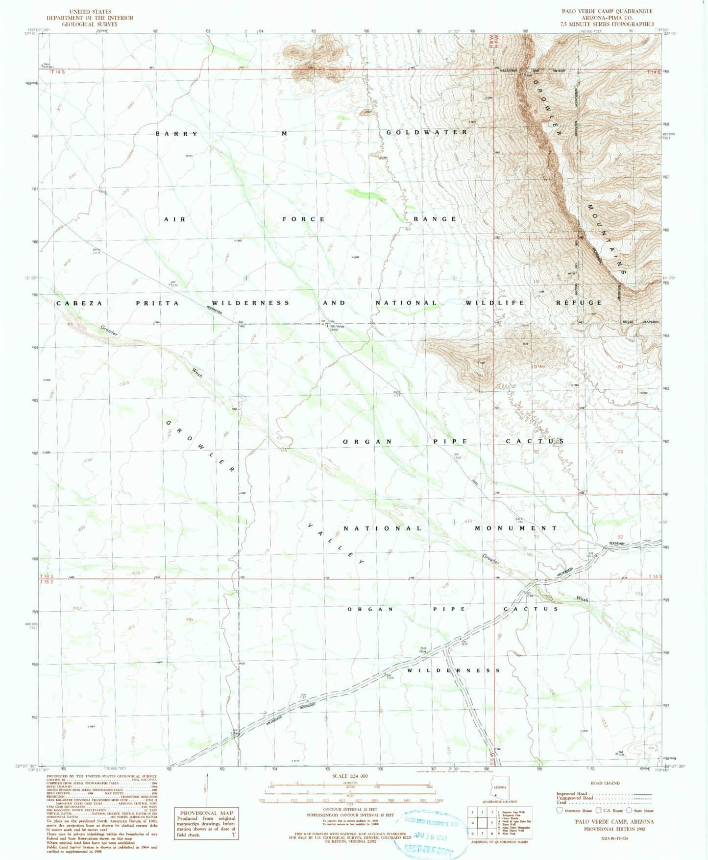 Classic USGS Palo Verde Camp Arizona 7.5'x7.5' Topo Map Image