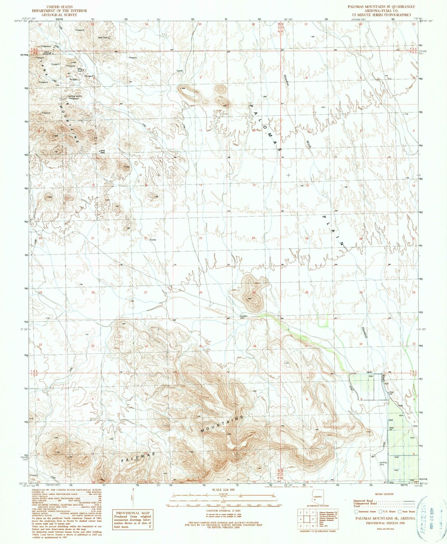 Classic USGS Palomas Mountains SE Arizona 7.5'x7.5' Topo Map Image