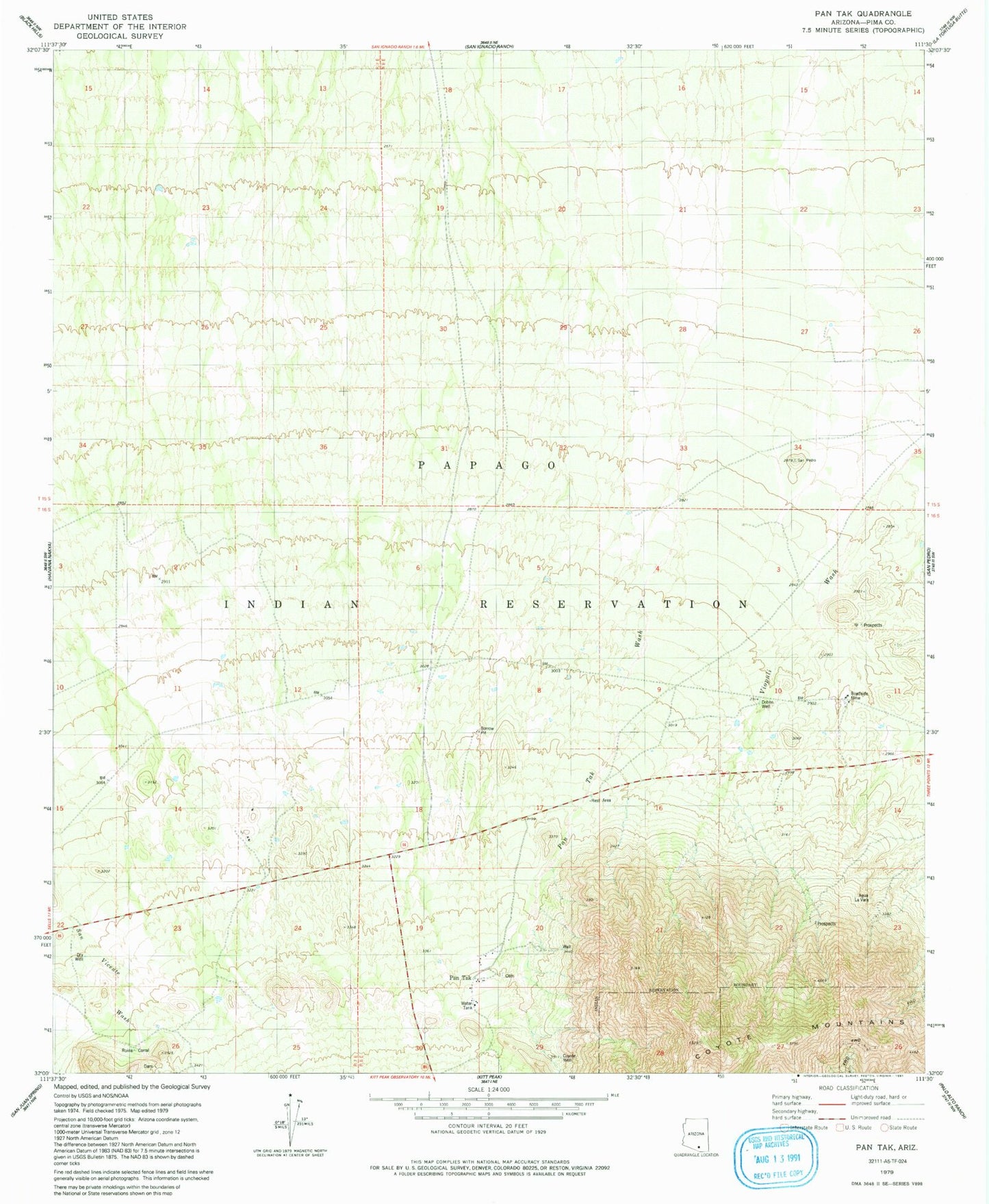 Classic USGS Pan Tak Arizona 7.5'x7.5' Topo Map Image