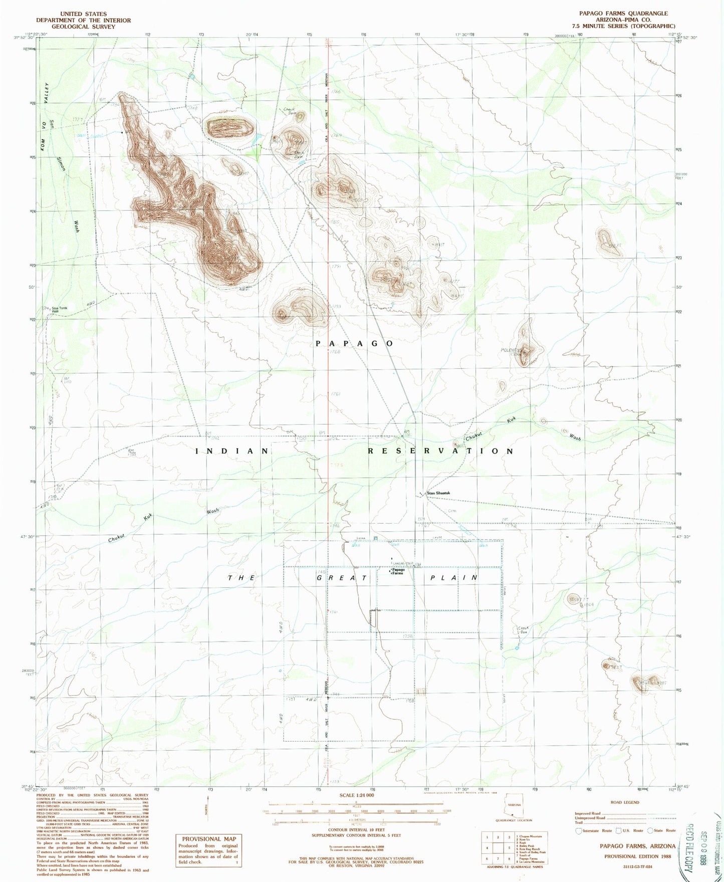 Classic USGS Papago Farms Arizona 7.5'x7.5' Topo Map Image