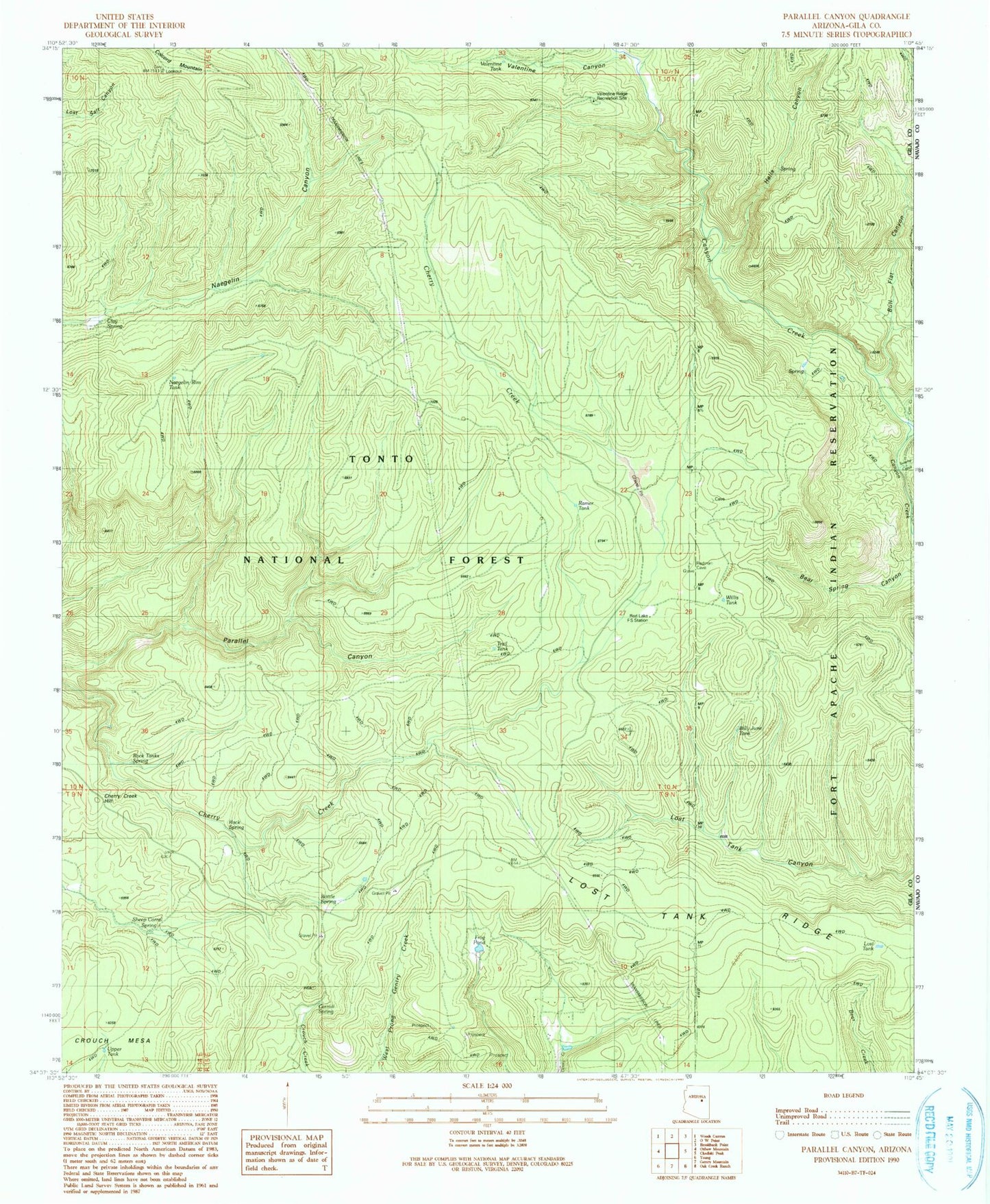Classic USGS Parallel Canyon Arizona 7.5'x7.5' Topo Map Image