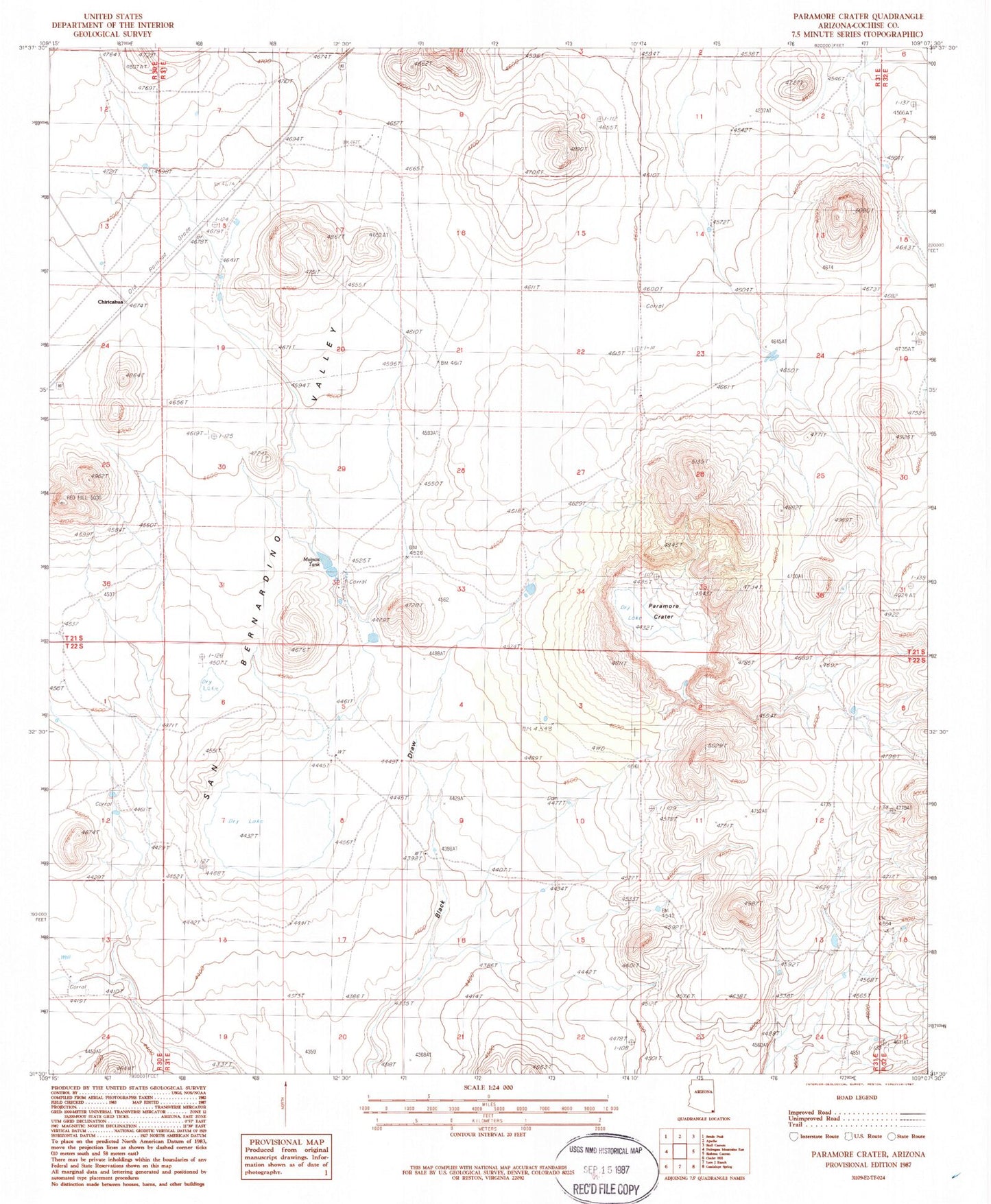 Classic USGS Paramore Crater Arizona 7.5'x7.5' Topo Map Image