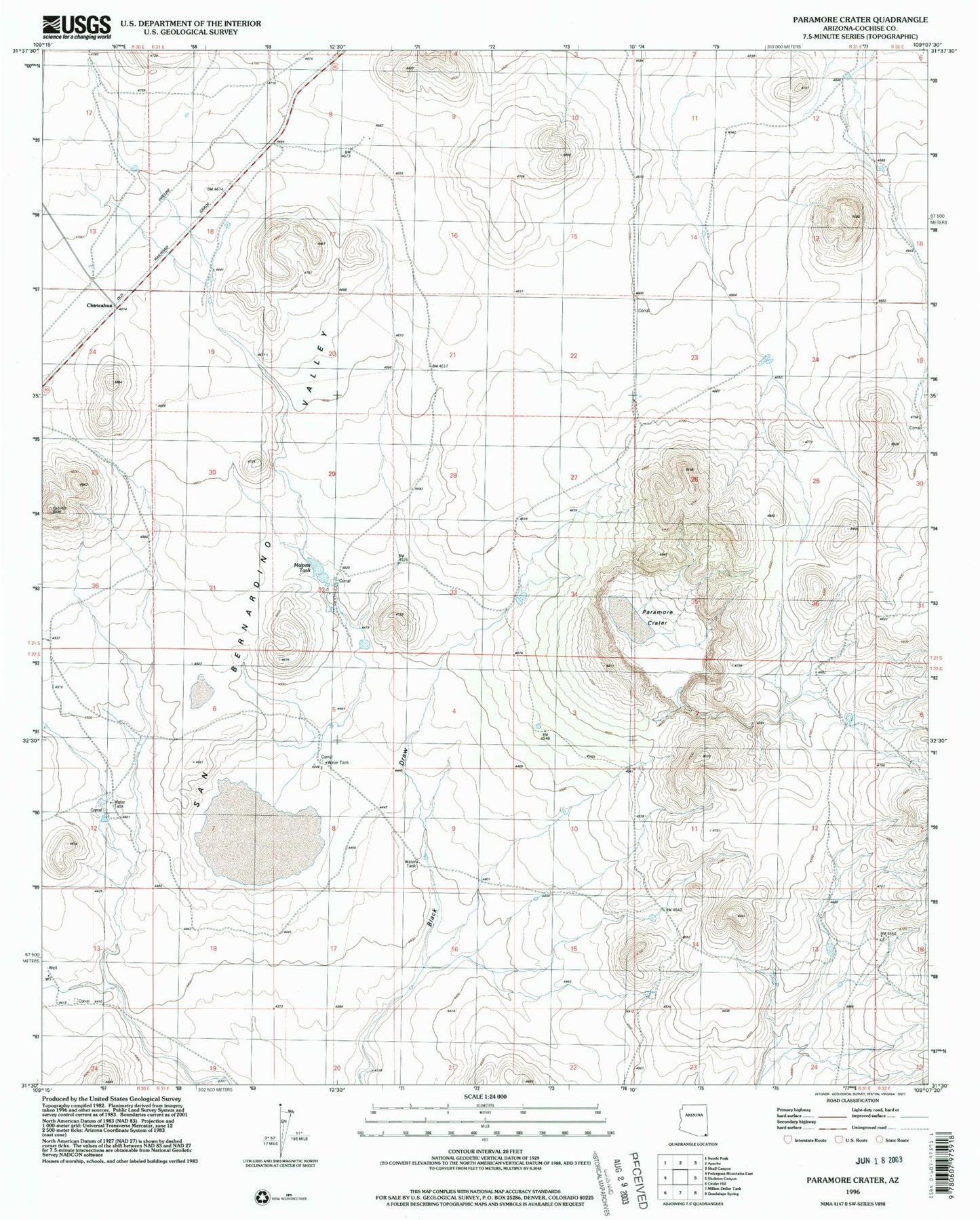 Classic USGS Paramore Crater Arizona 7.5'x7.5' Topo Map Image