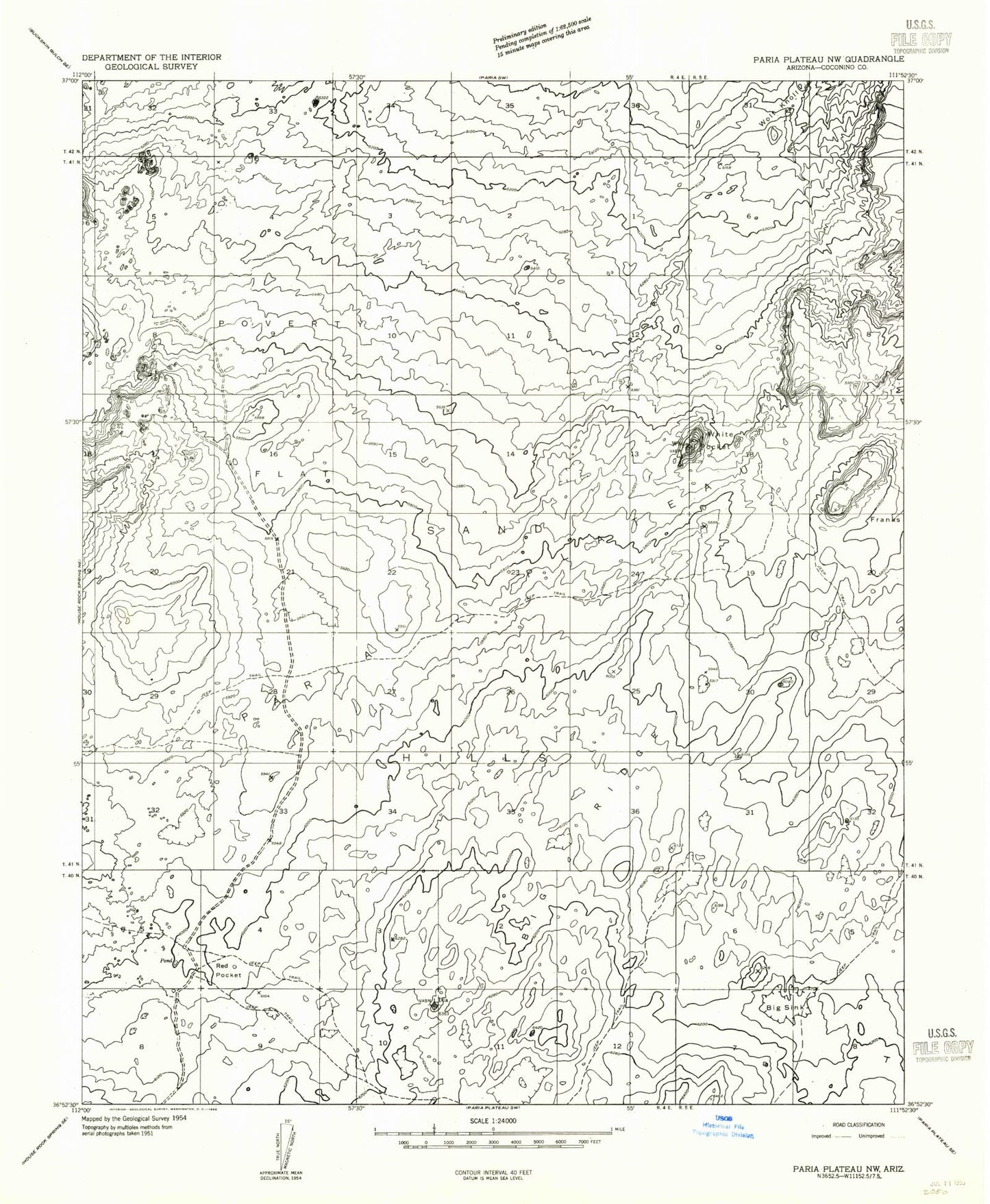 Classic USGS Poverty Flat Arizona 7.5'x7.5' Topo Map Image
