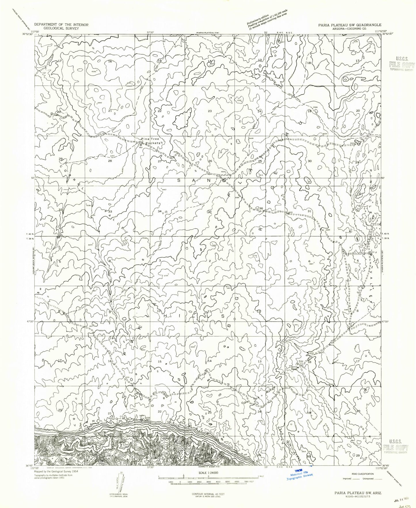 Classic USGS One Toe Ridge Arizona 7.5'x7.5' Topo Map Image