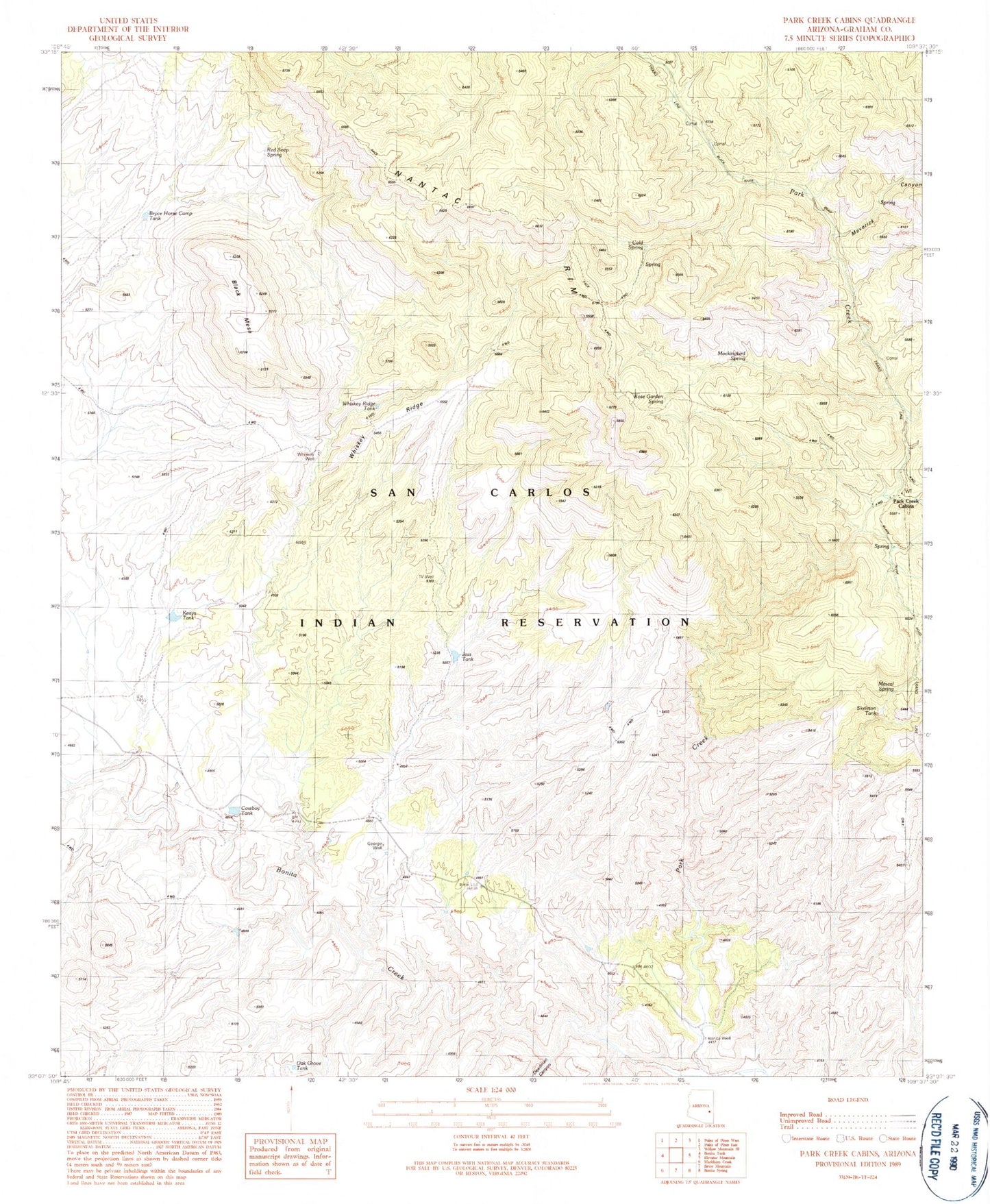 Classic USGS Park Creek Cabins Arizona 7.5'x7.5' Topo Map Image