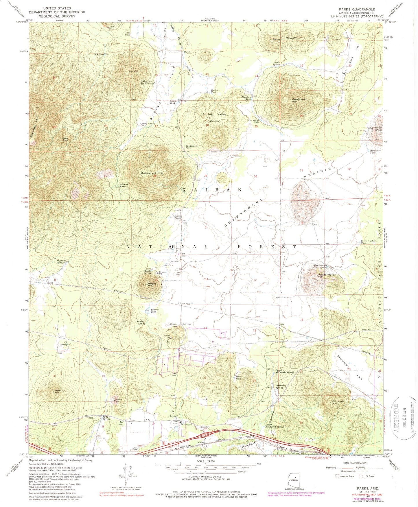 Classic USGS Parks Arizona 7.5'x7.5' Topo Map Image