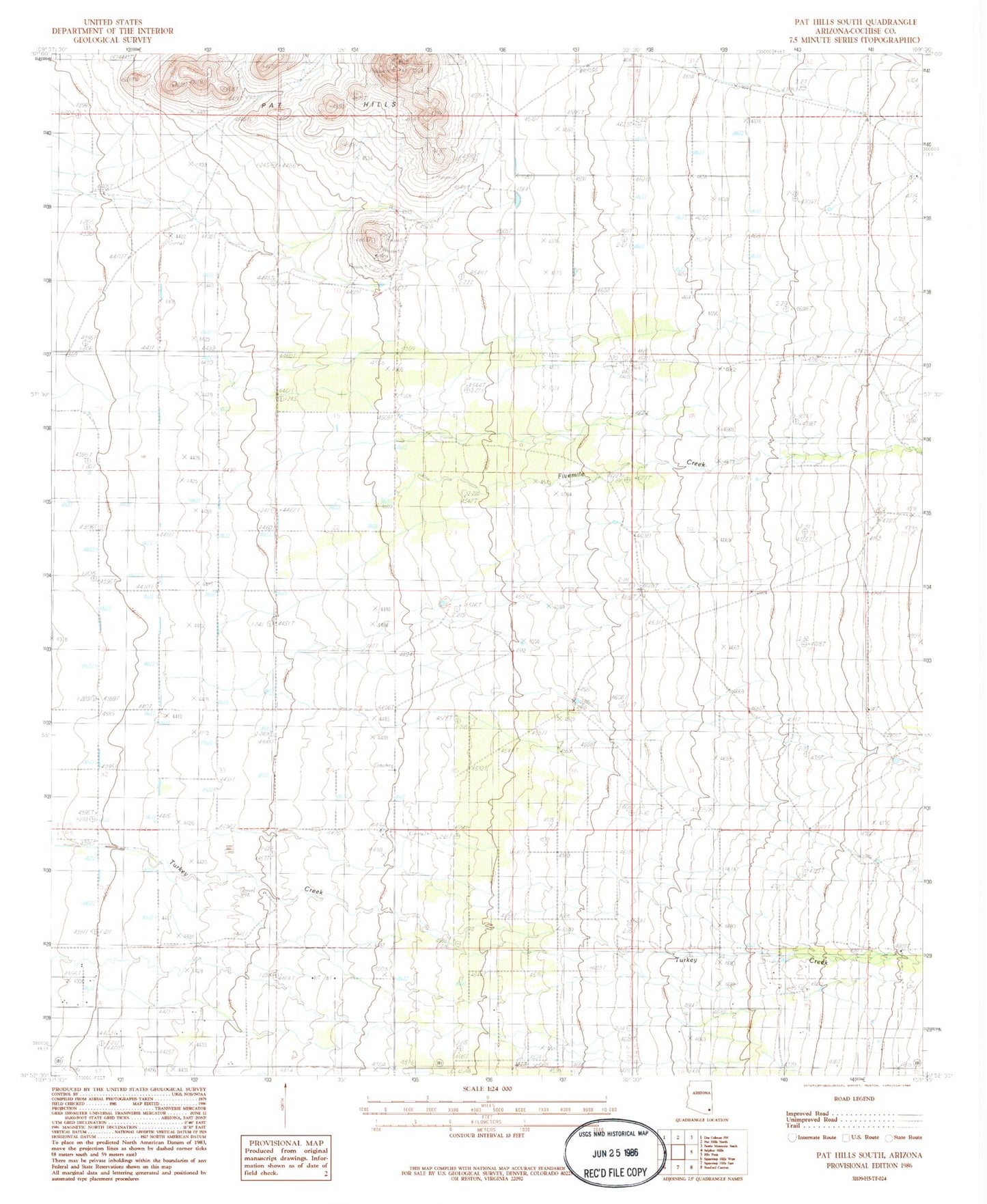 Classic USGS Pat Hills South Arizona 7.5'x7.5' Topo Map Image