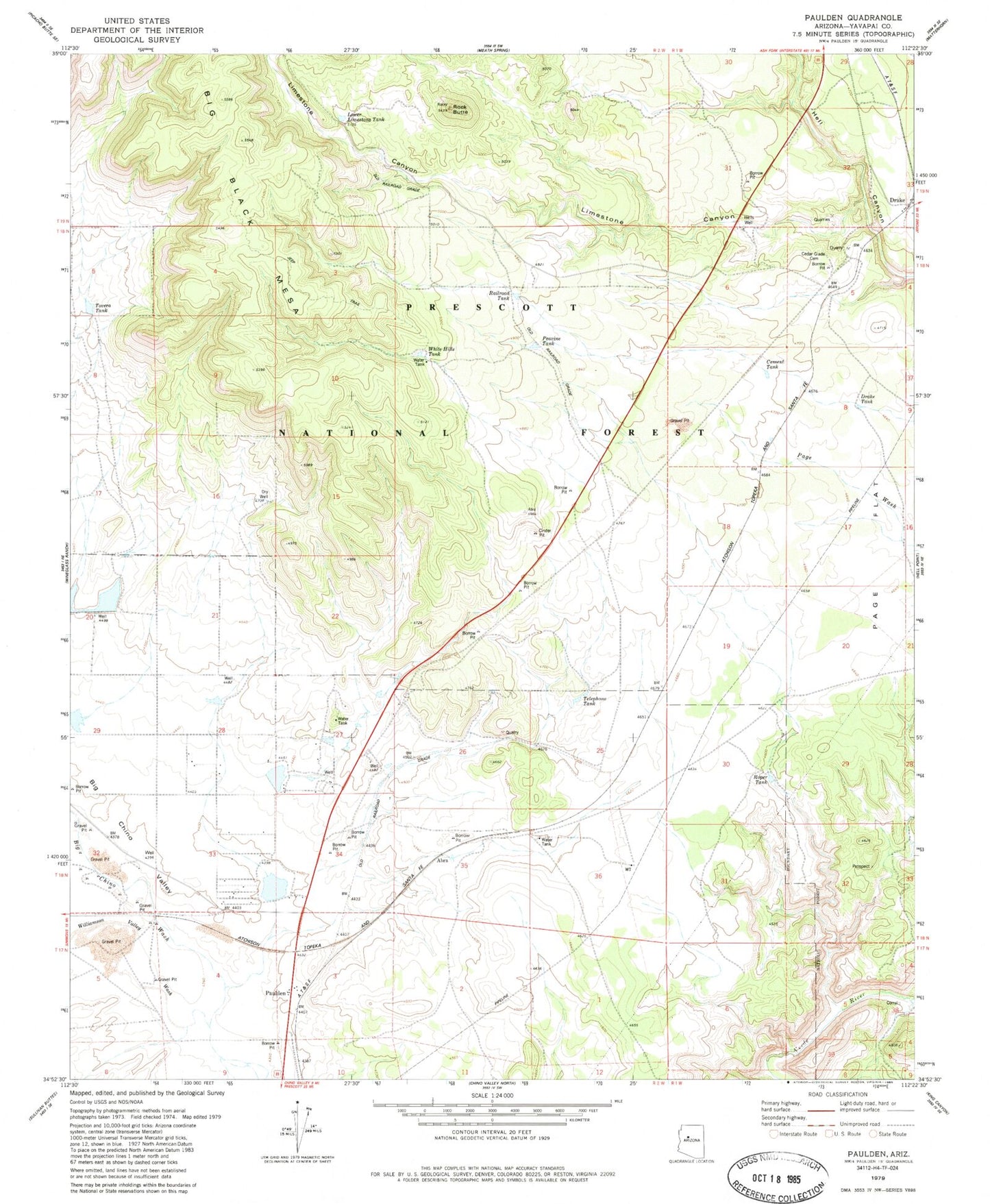 Classic USGS Paulden Arizona 7.5'x7.5' Topo Map Image