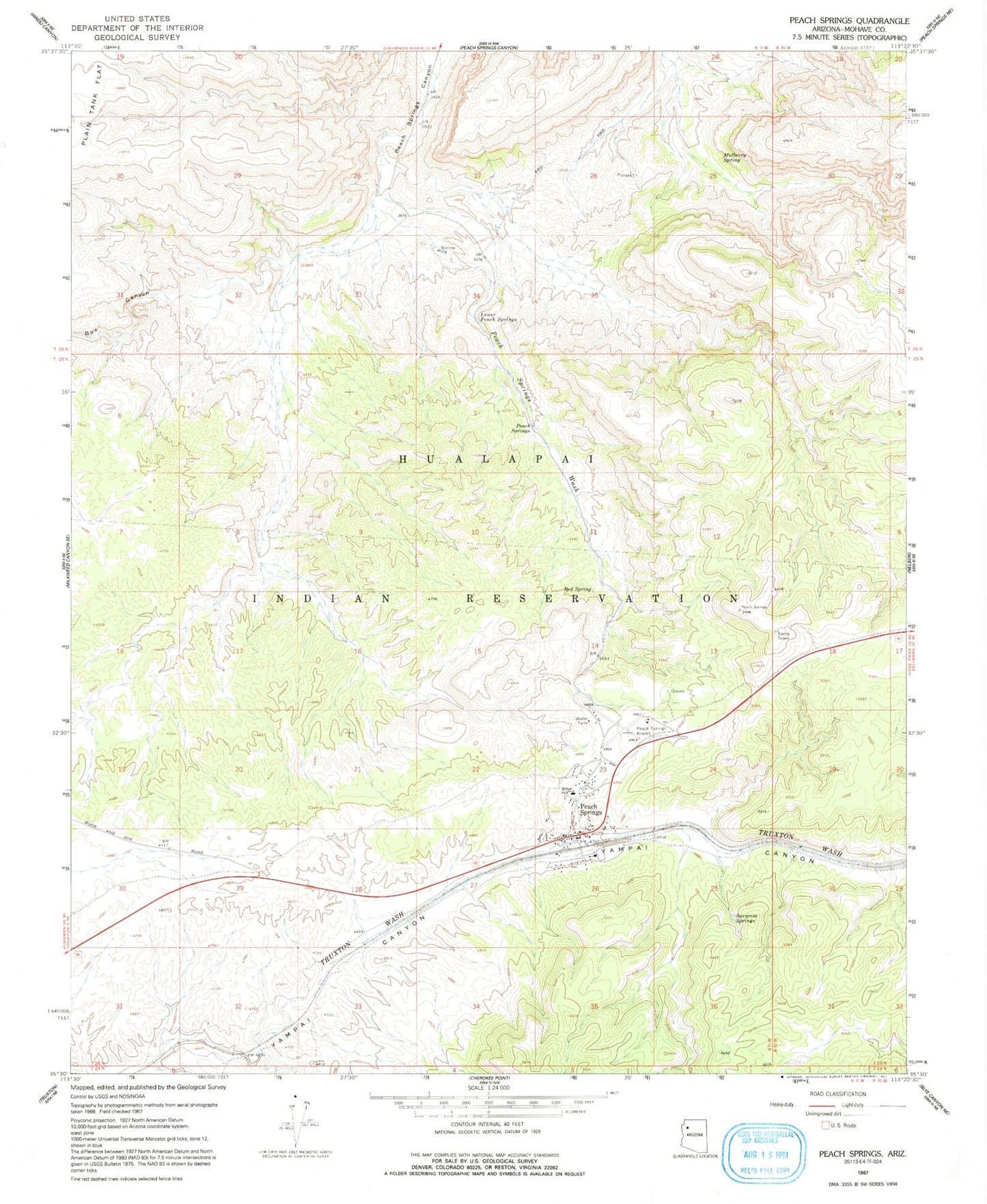 Classic USGS Peach Springs Arizona 7.5'x7.5' Topo Map Image