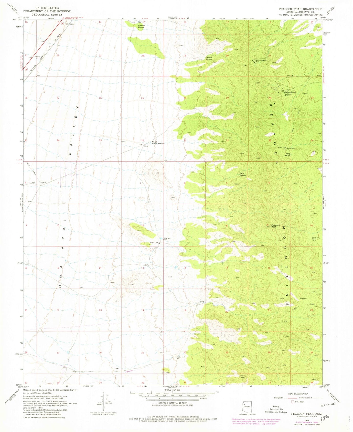 Classic USGS Peacock Peak Arizona 7.5'x7.5' Topo Map Image