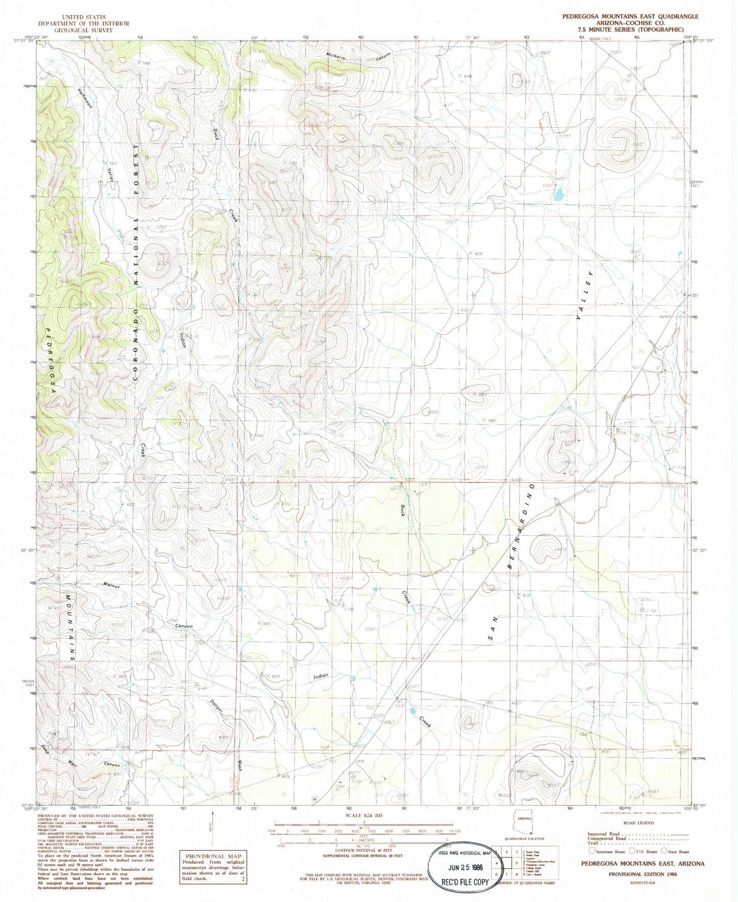 Classic USGS Pedregosa Mountains East Arizona 7.5'x7.5' Topo Map Image