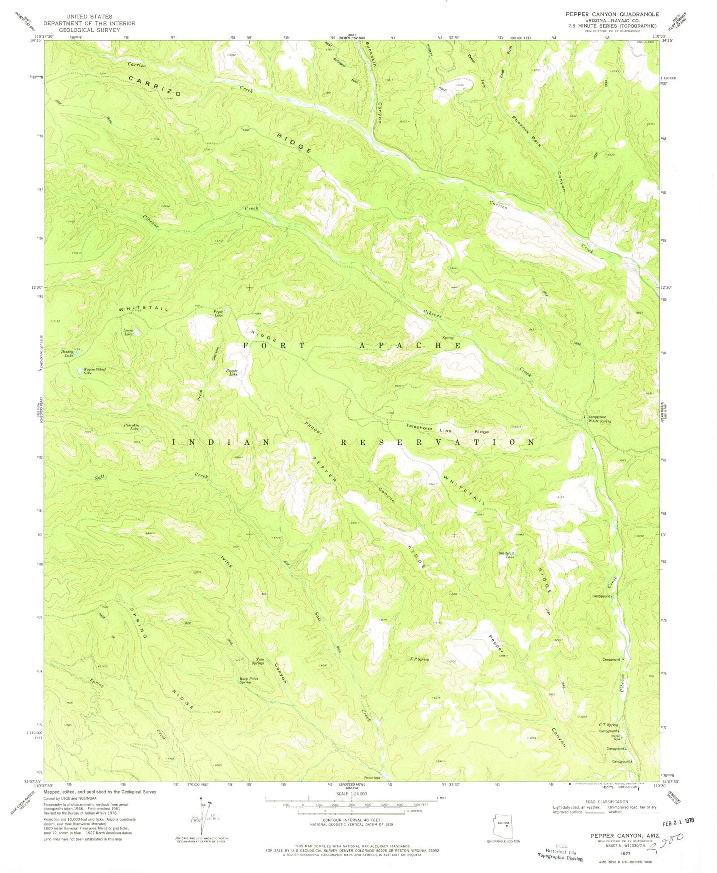 Classic USGS Pepper Canyon Arizona 7.5'x7.5' Topo Map Image