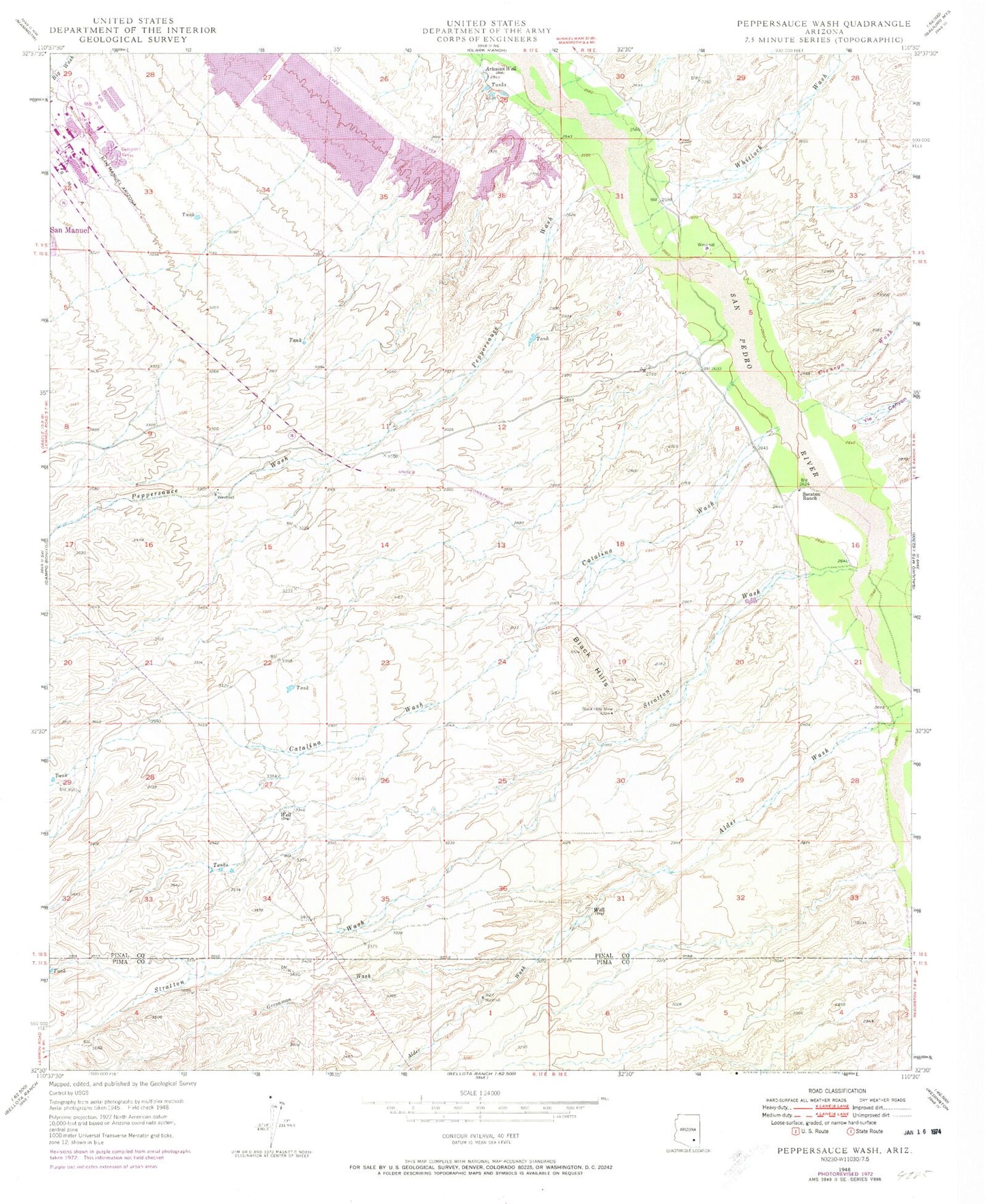 Classic USGS Peppersauce Wash Arizona 7.5'x7.5' Topo Map Image