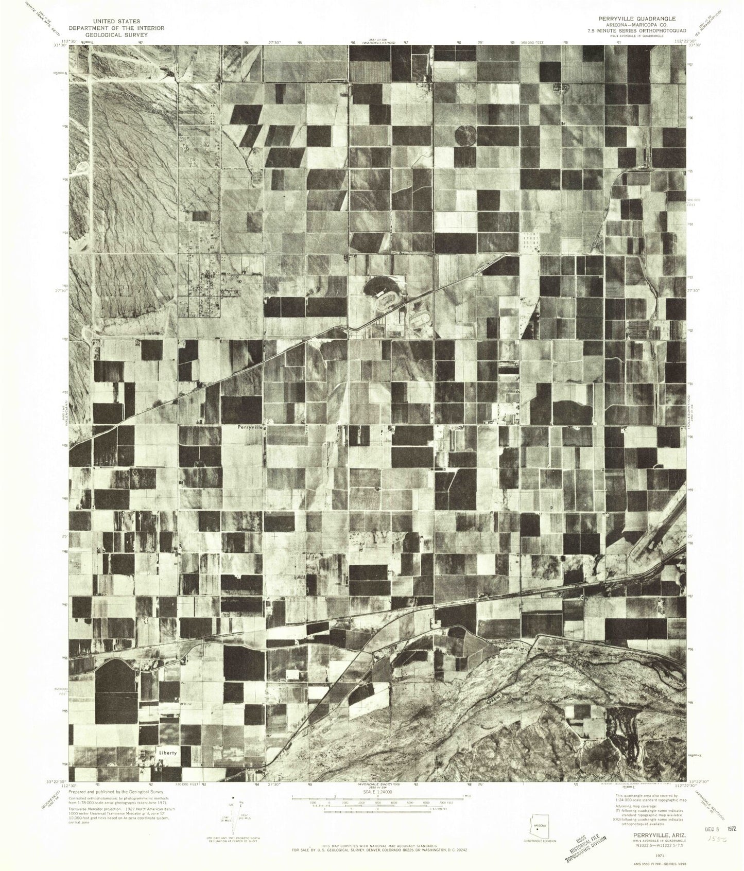 Classic USGS Perryville Arizona 7.5'x7.5' Topo Map Image