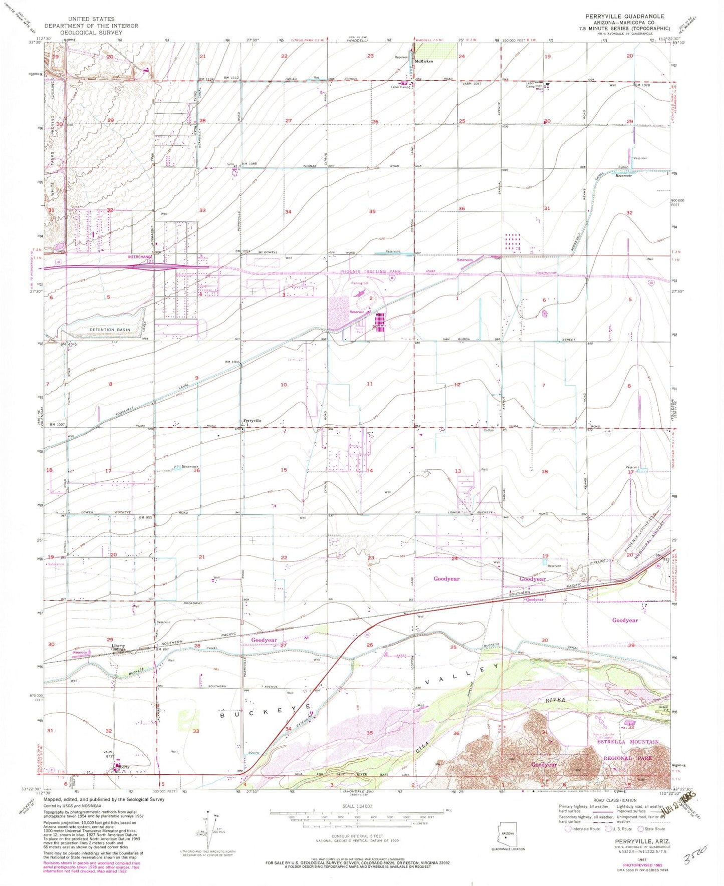 Classic USGS Perryville Arizona 7.5'x7.5' Topo Map Image