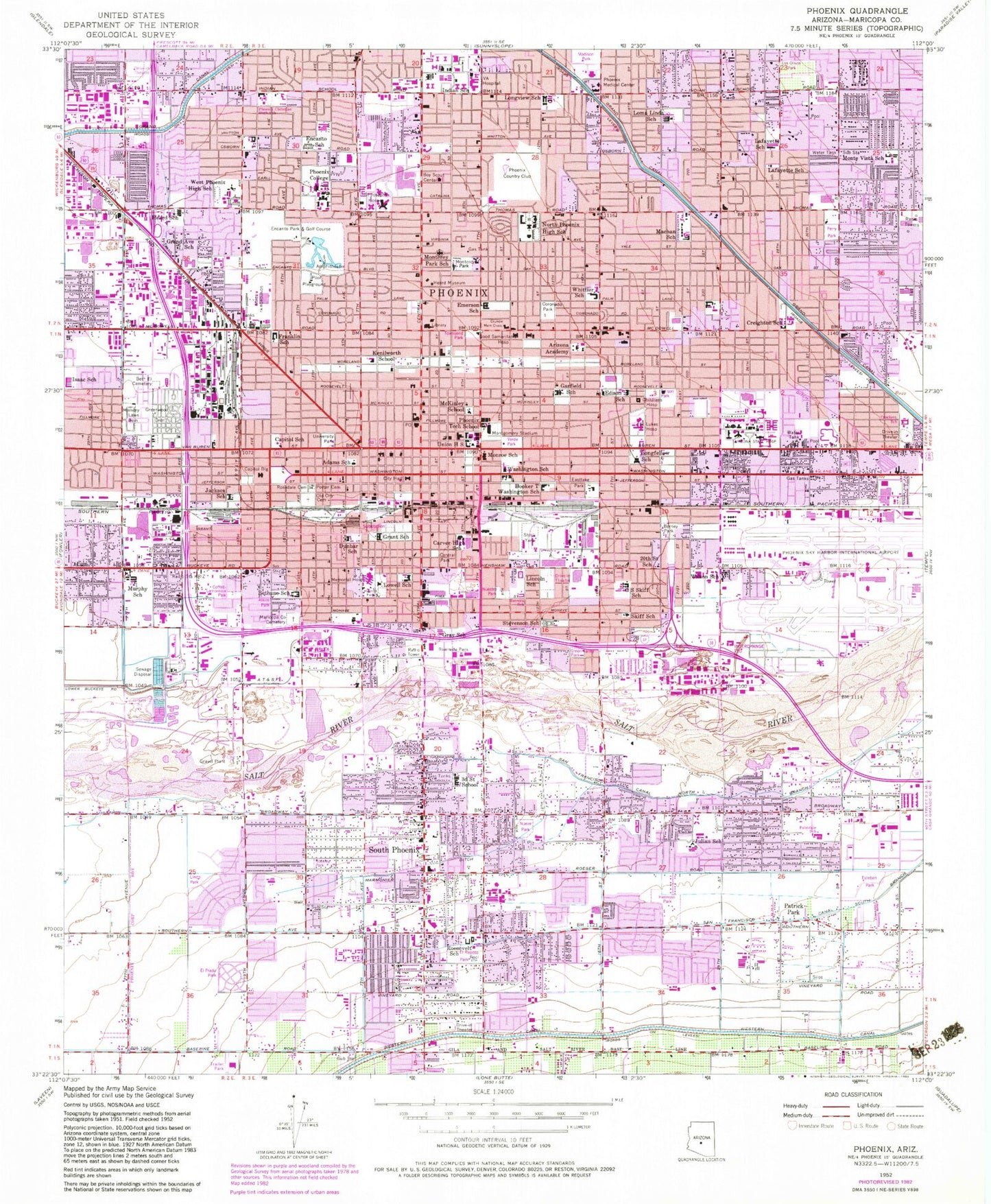 Classic USGS Phoenix Arizona 7.5'x7.5' Topo Map Image