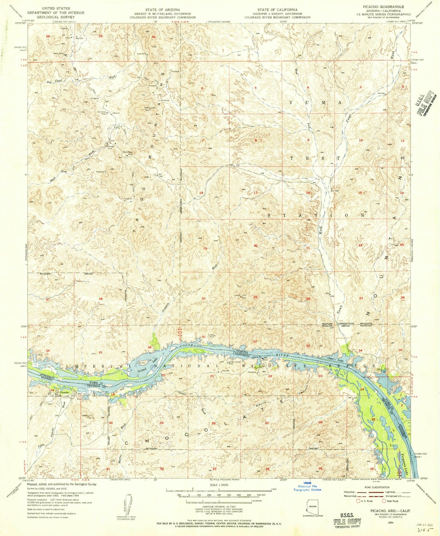 Classic USGS Picacho California 7.5'x7.5' Topo Map Image