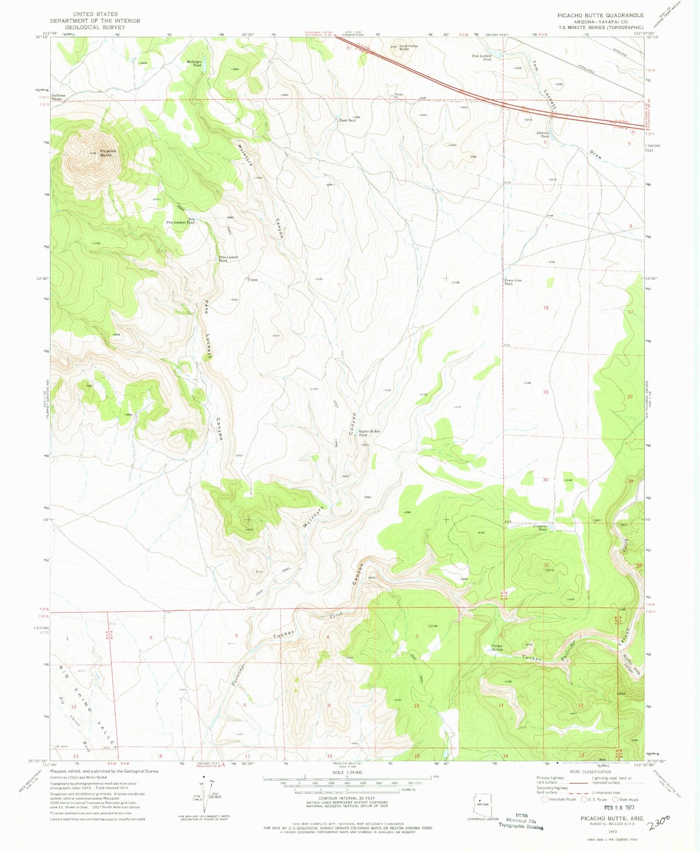 Classic USGS Picacho Butte Arizona 7.5'x7.5' Topo Map Image