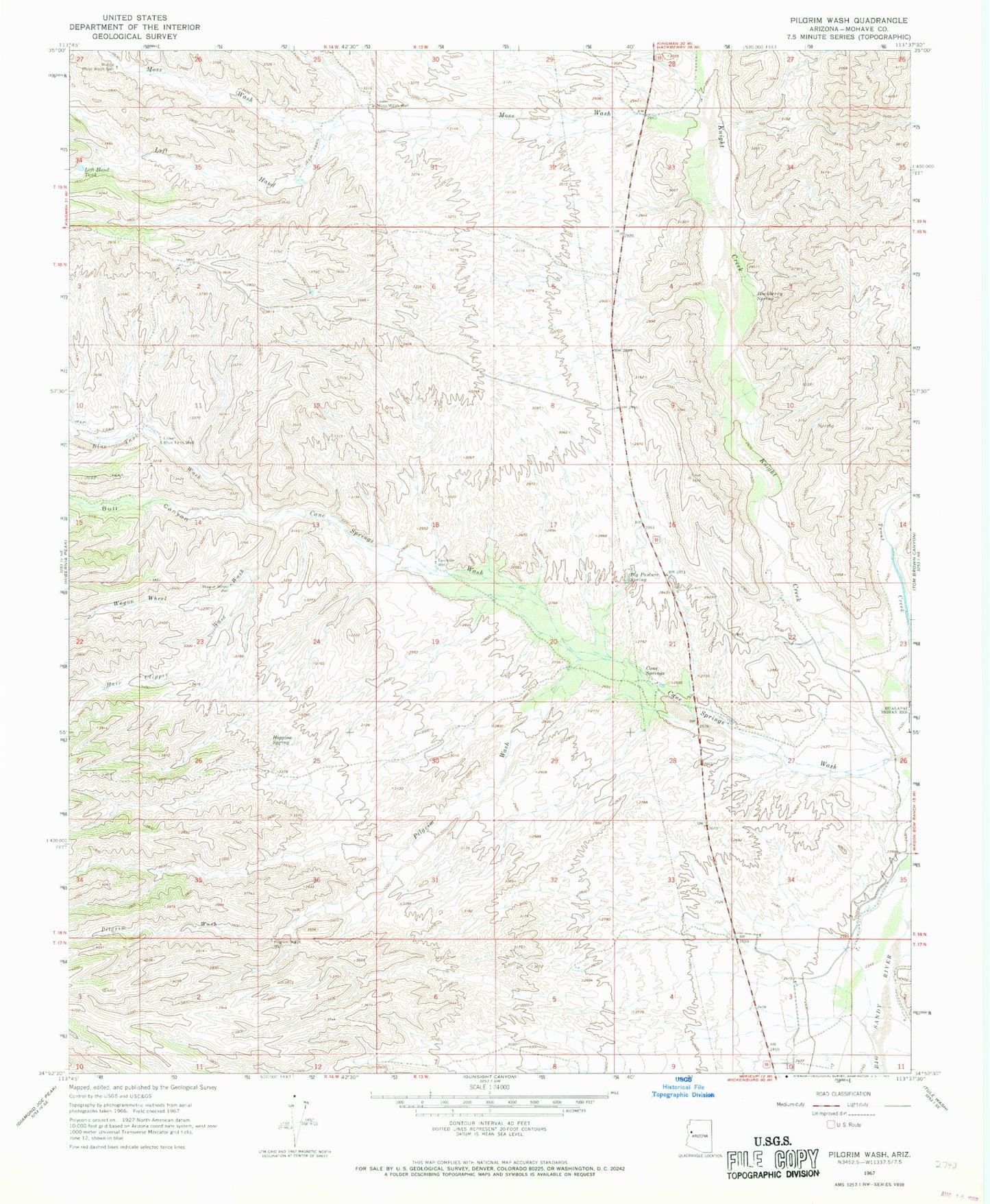 Classic USGS Pilgrim Wash Arizona 7.5'x7.5' Topo Map Image