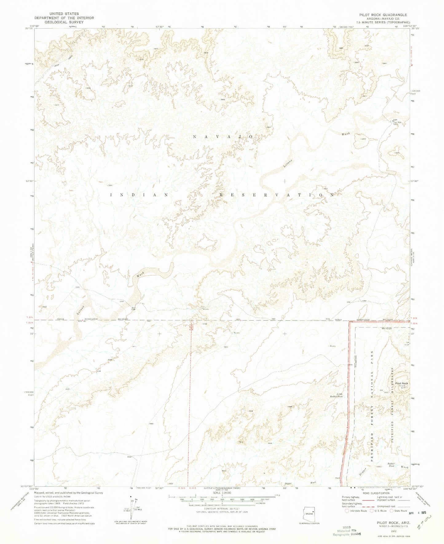 Classic USGS Pilot Rock Arizona 7.5'x7.5' Topo Map Image