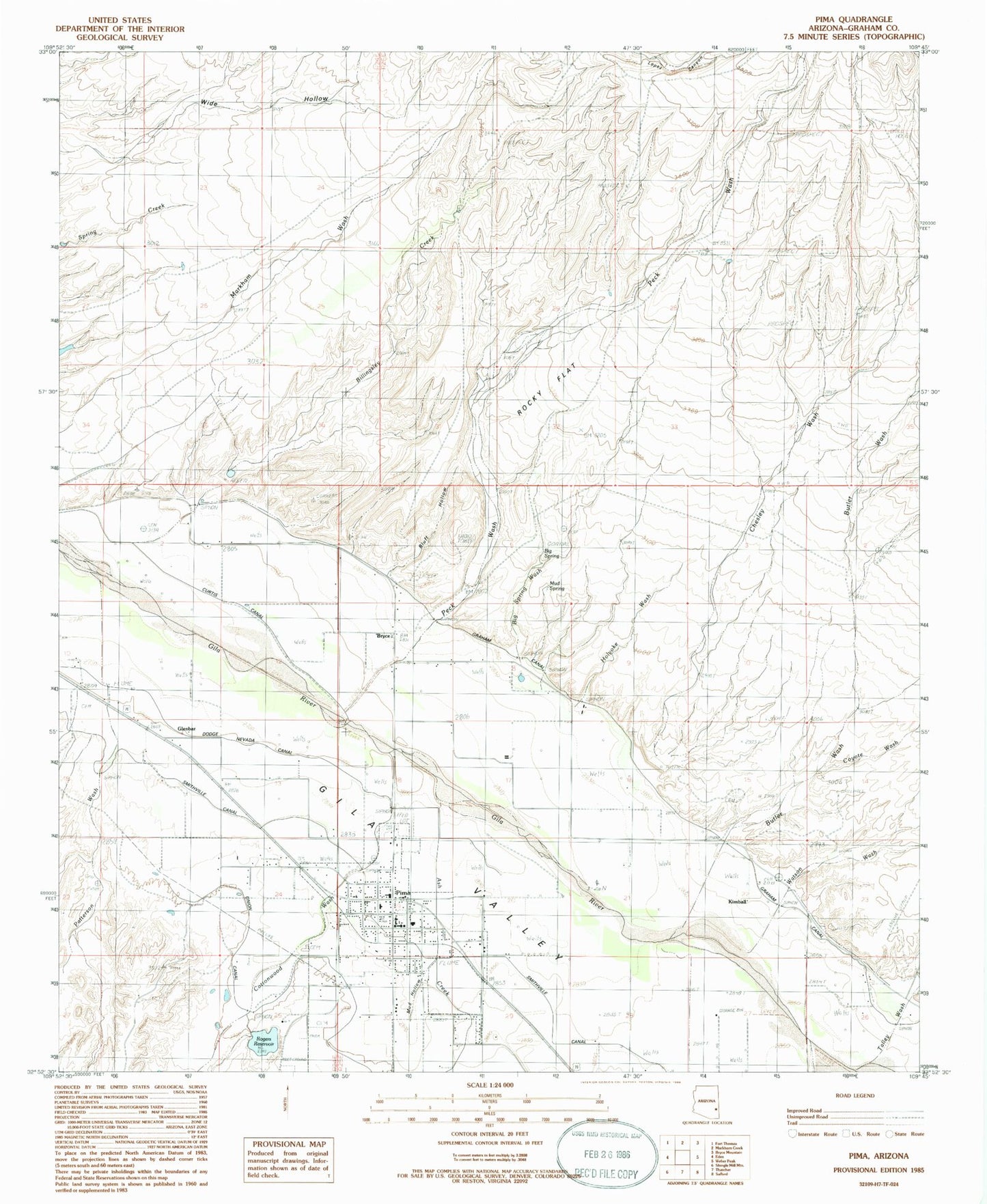 Classic USGS Pima Arizona 7.5'x7.5' Topo Map Image