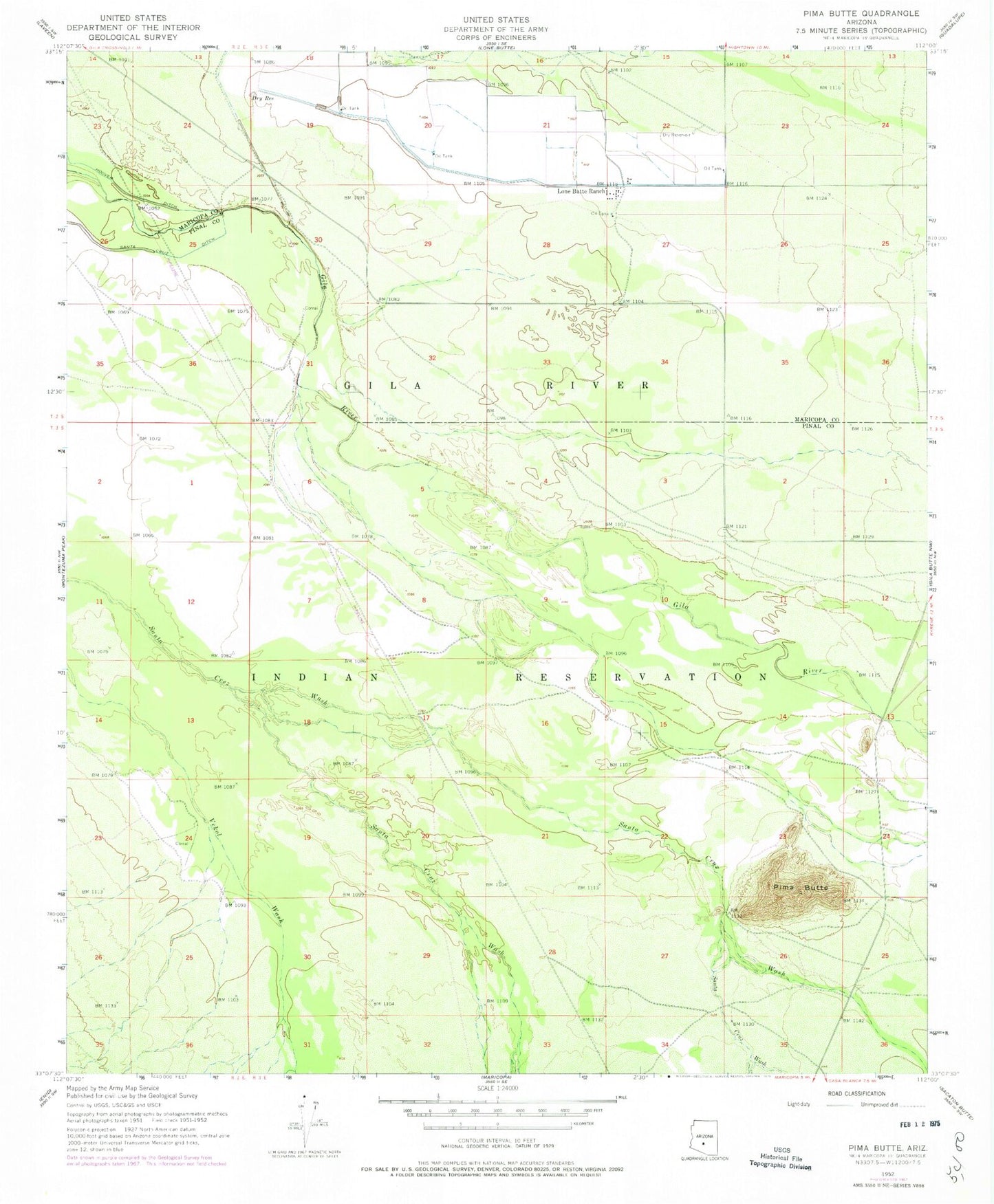 Classic USGS Pima Butte Arizona 7.5'x7.5' Topo Map Image